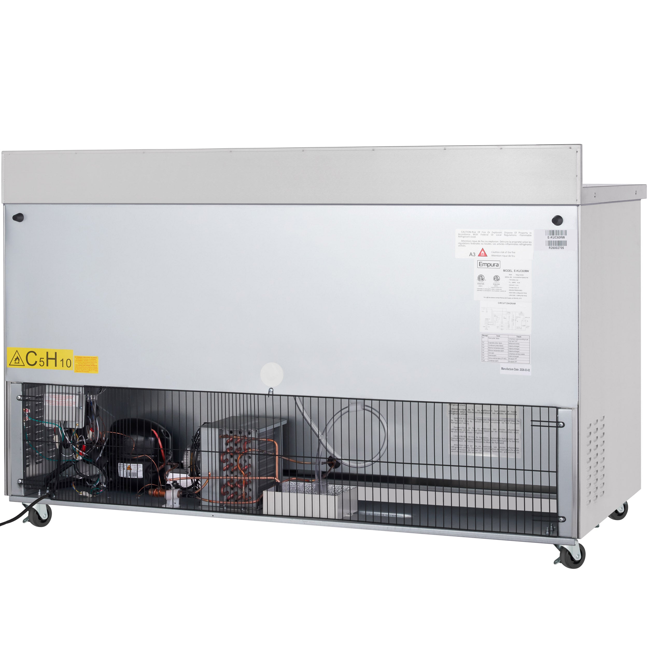 61" Two Door Commercial Work Top Undercounter Refrigerator
