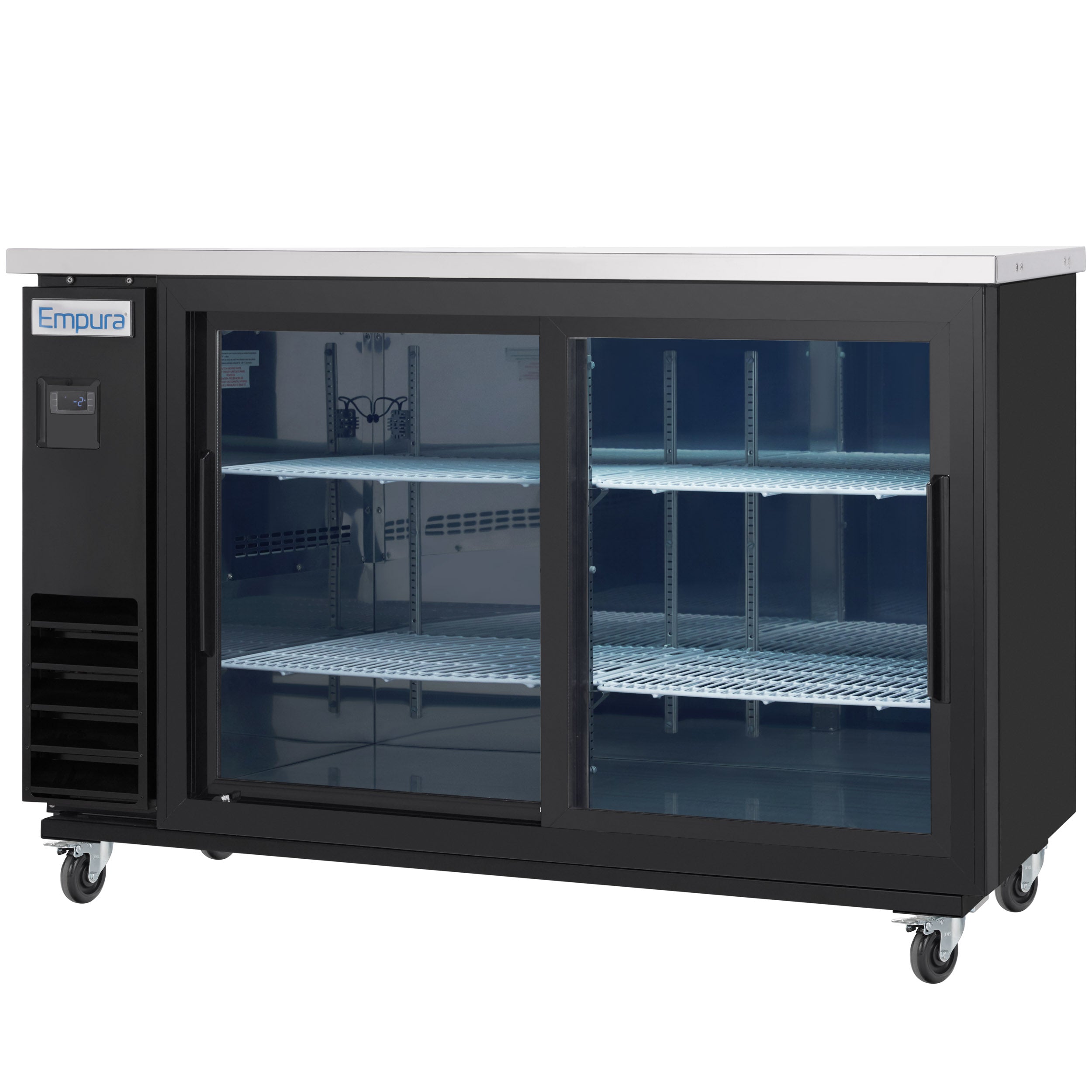 61" x 24" Sliding Glass Door Powder Coated Black Stainless Steel Commercial Back Bar Refrigerator