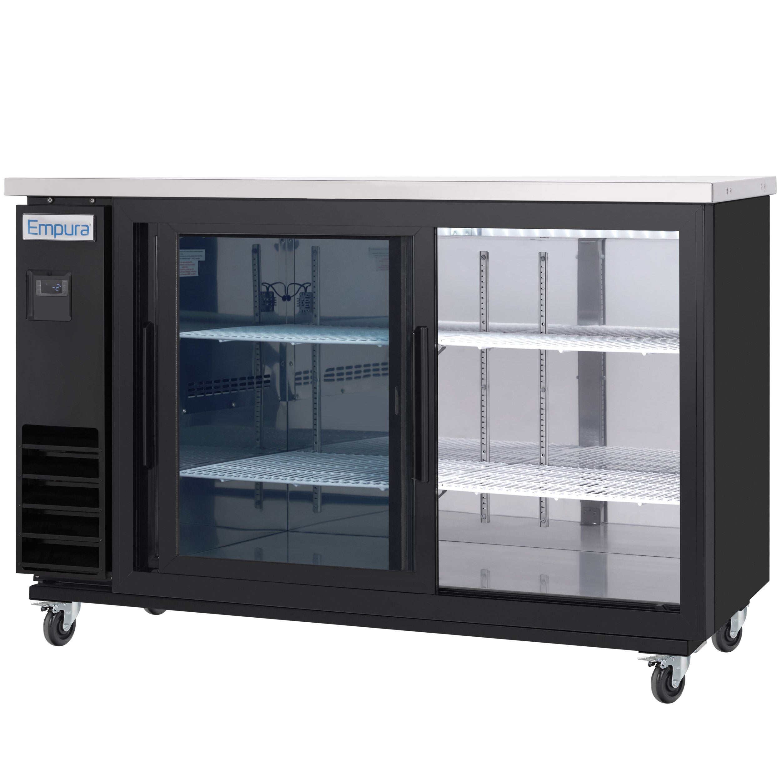 61" x 24" Sliding Glass Door Powder Coated Black Stainless Steel Commercial Back Bar Refrigerator