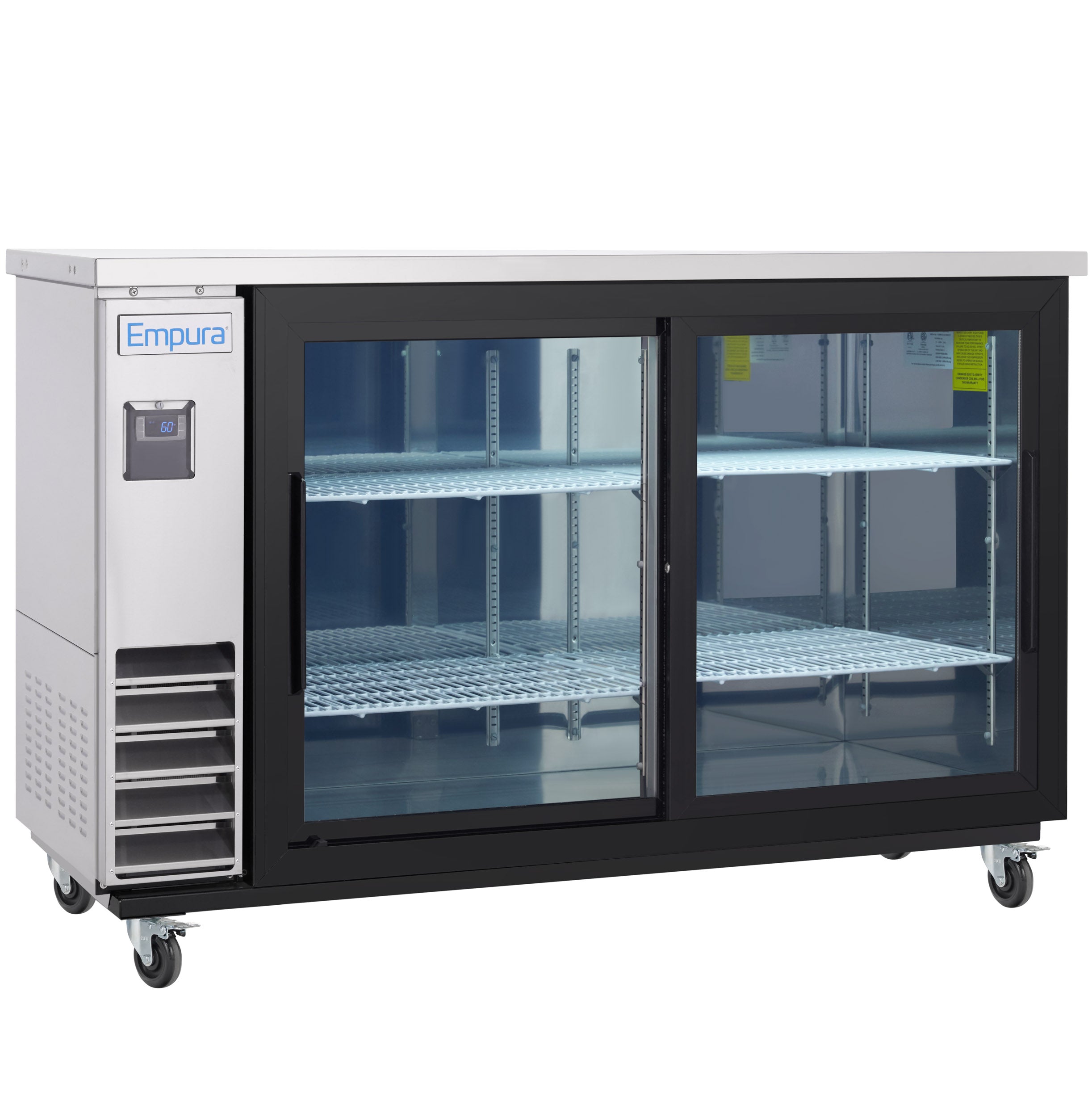 61" x 24" Sliding Glass Door Stainless Steel Commercial Back Bar Refrigerator