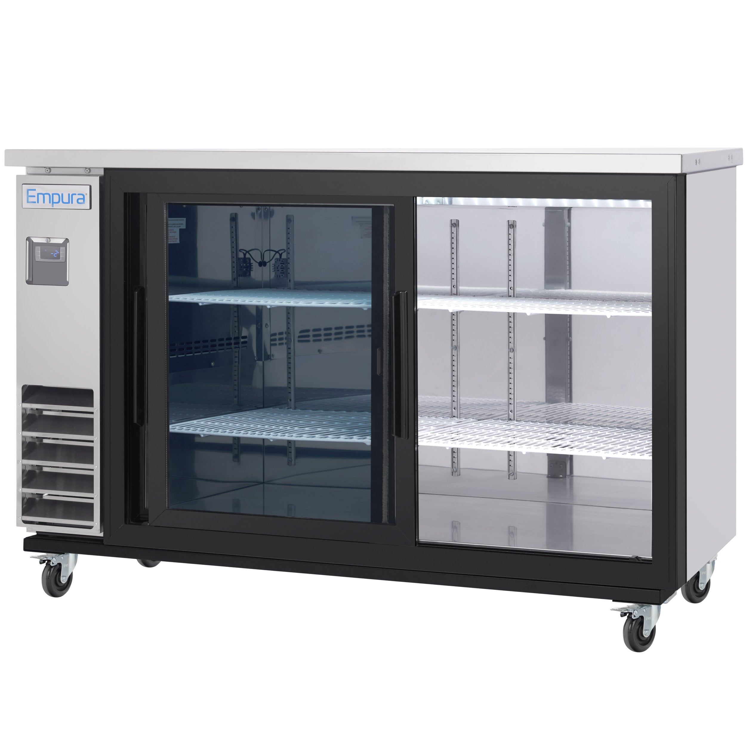 61" x 24" Sliding Glass Door Stainless Steel Commercial Back Bar Refrigerator
