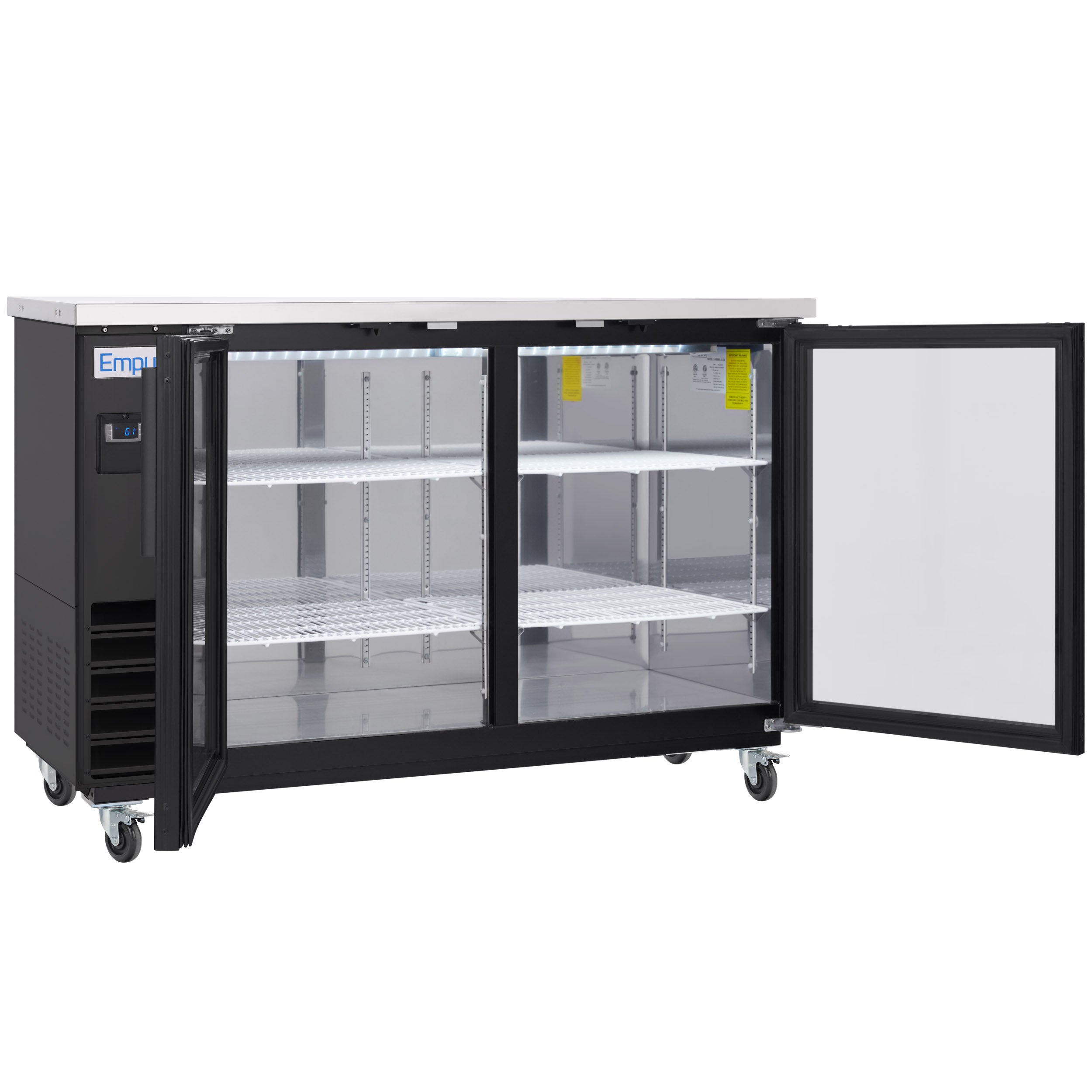 61" x 24" Swing Glass Door Powder Coated Black Stainless Steel Commercial Back Bar Refrigerator