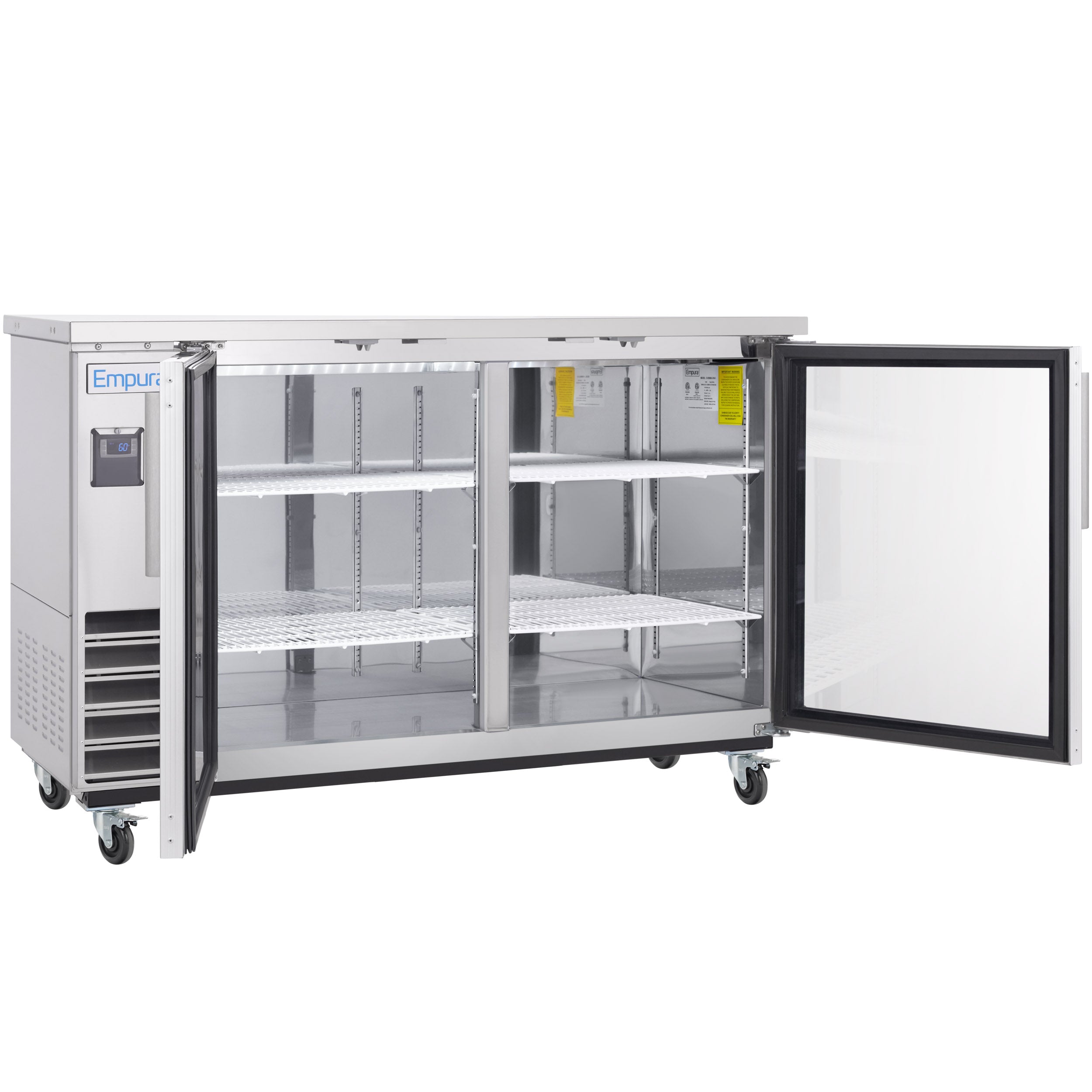 61" x 24" Swing Glass Door Stainless Steel Commercial Back Bar Refrigerator