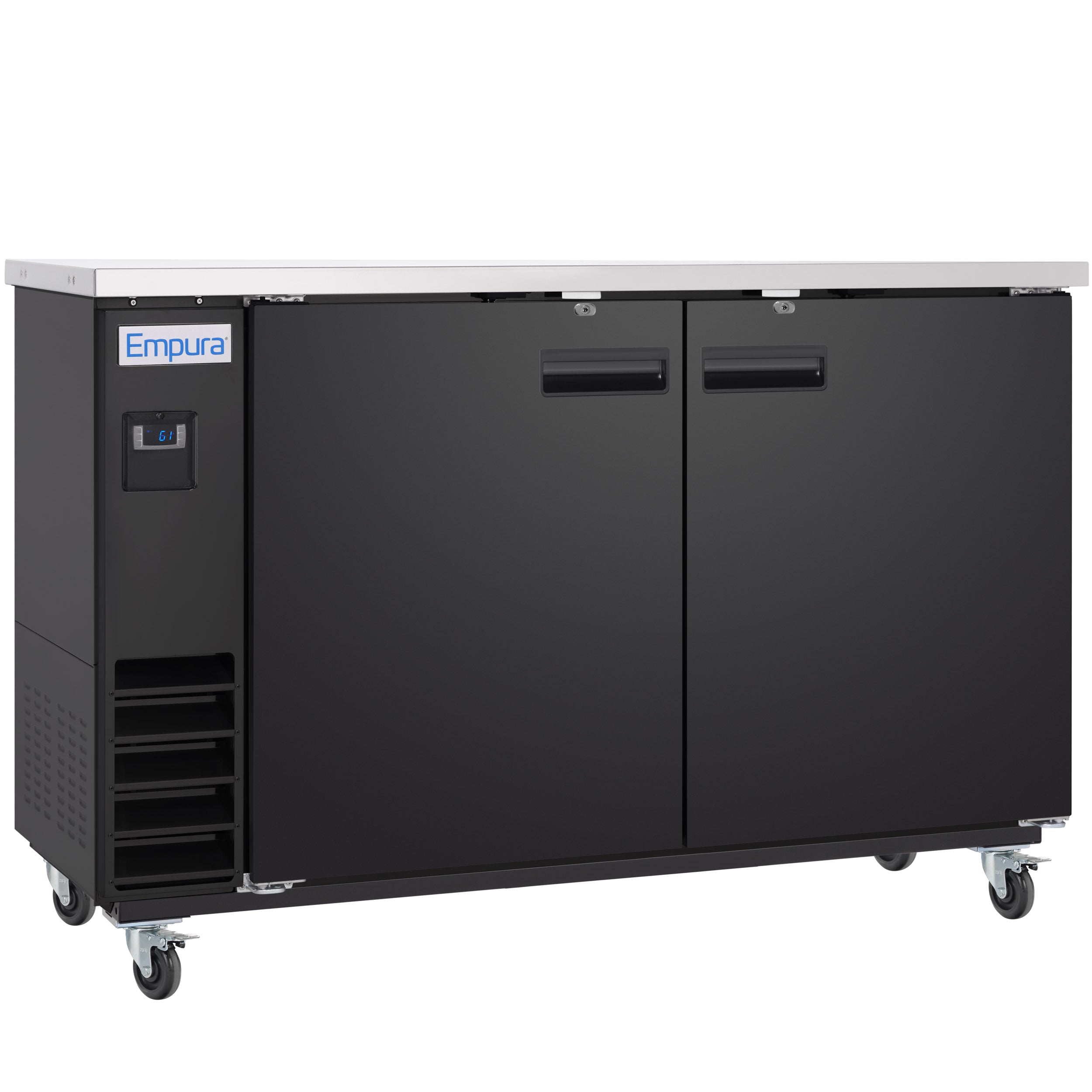 61" x 24" Swing Solid Door Powder Coated Black Stainless Steel Commercial Back Bar Refrigerator