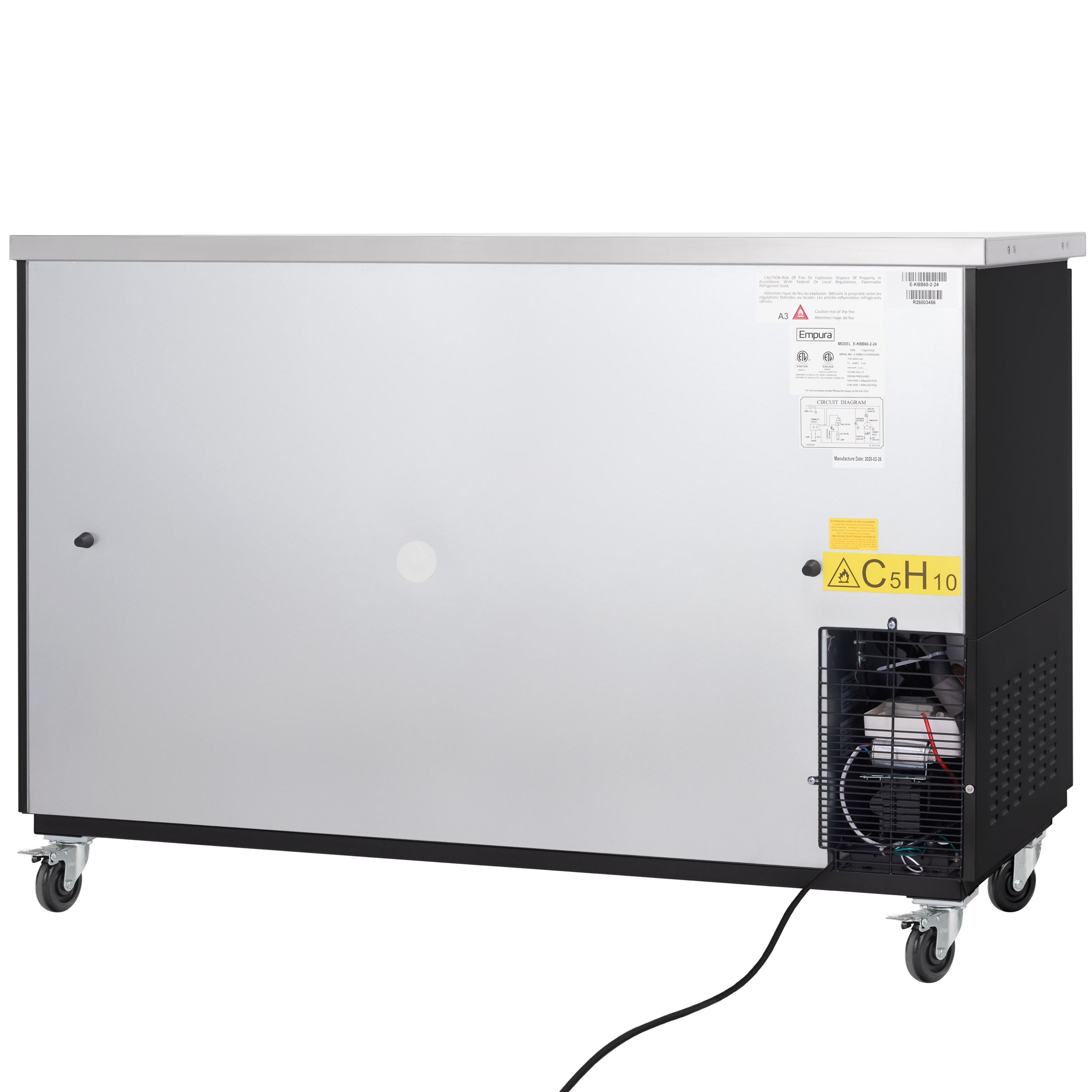 61" x 24" Swing Solid Door Powder Coated Black Stainless Steel Commercial Back Bar Refrigerator