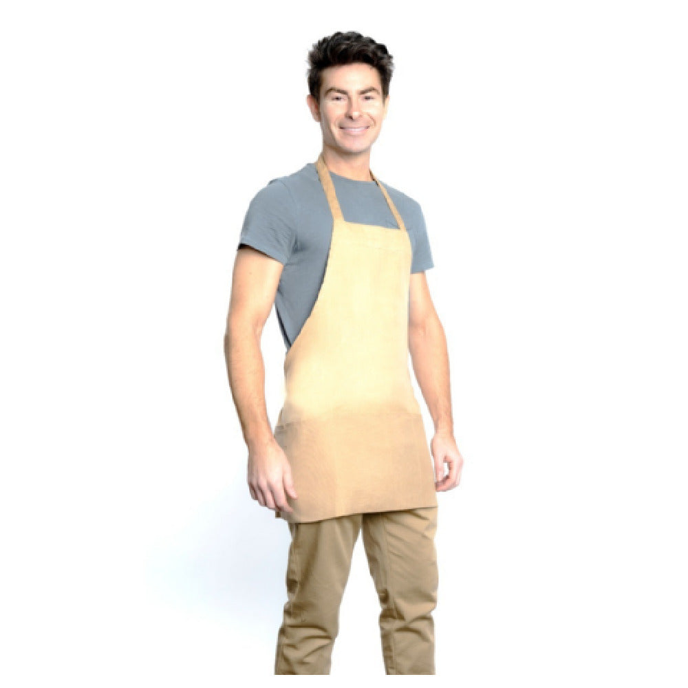 25" Poly-Cotton Khaki Bib Apron Half Length with 2 Front Pockets