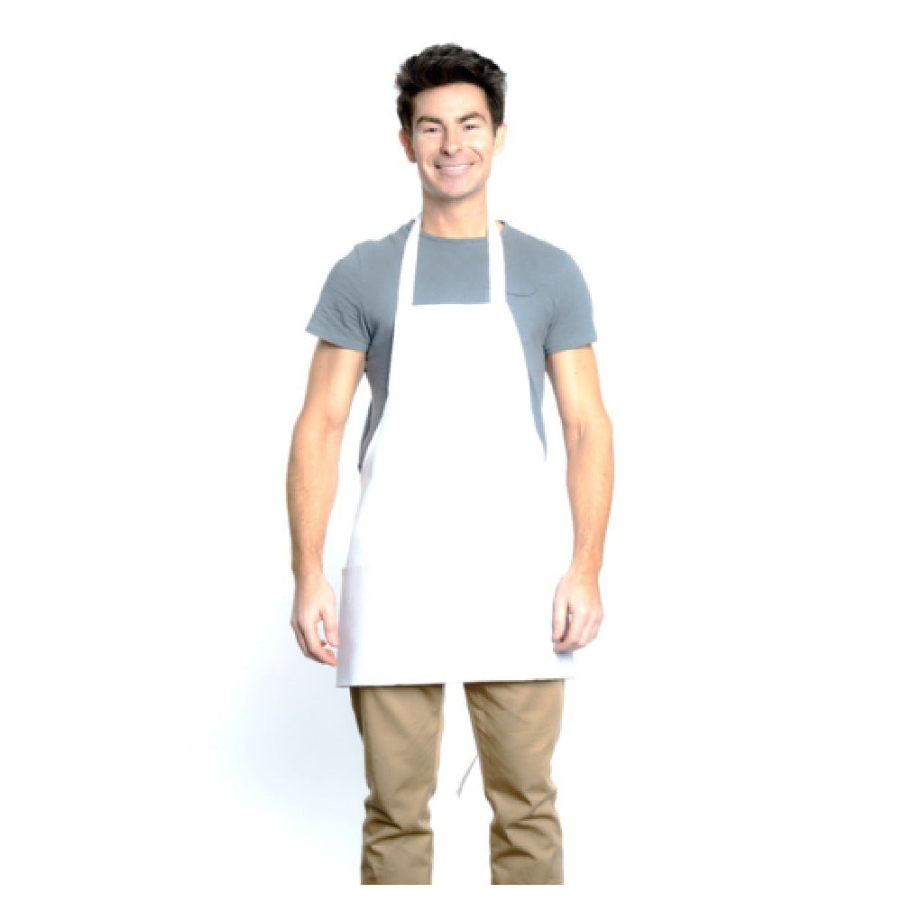 25" Poly-Cotton White Bib Apron Half Length with 2 Front Pockets