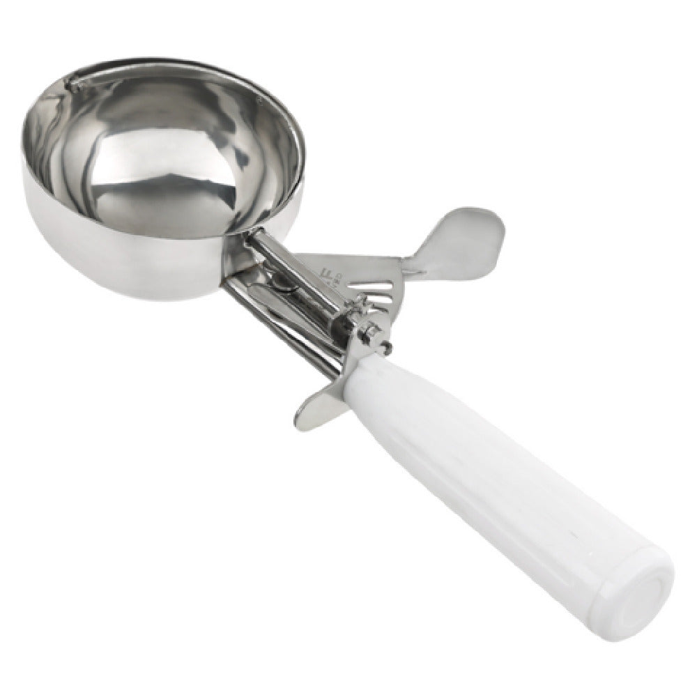 5.33 Oz Stainless Steel Disher Thumb Press Scoop with White Handle