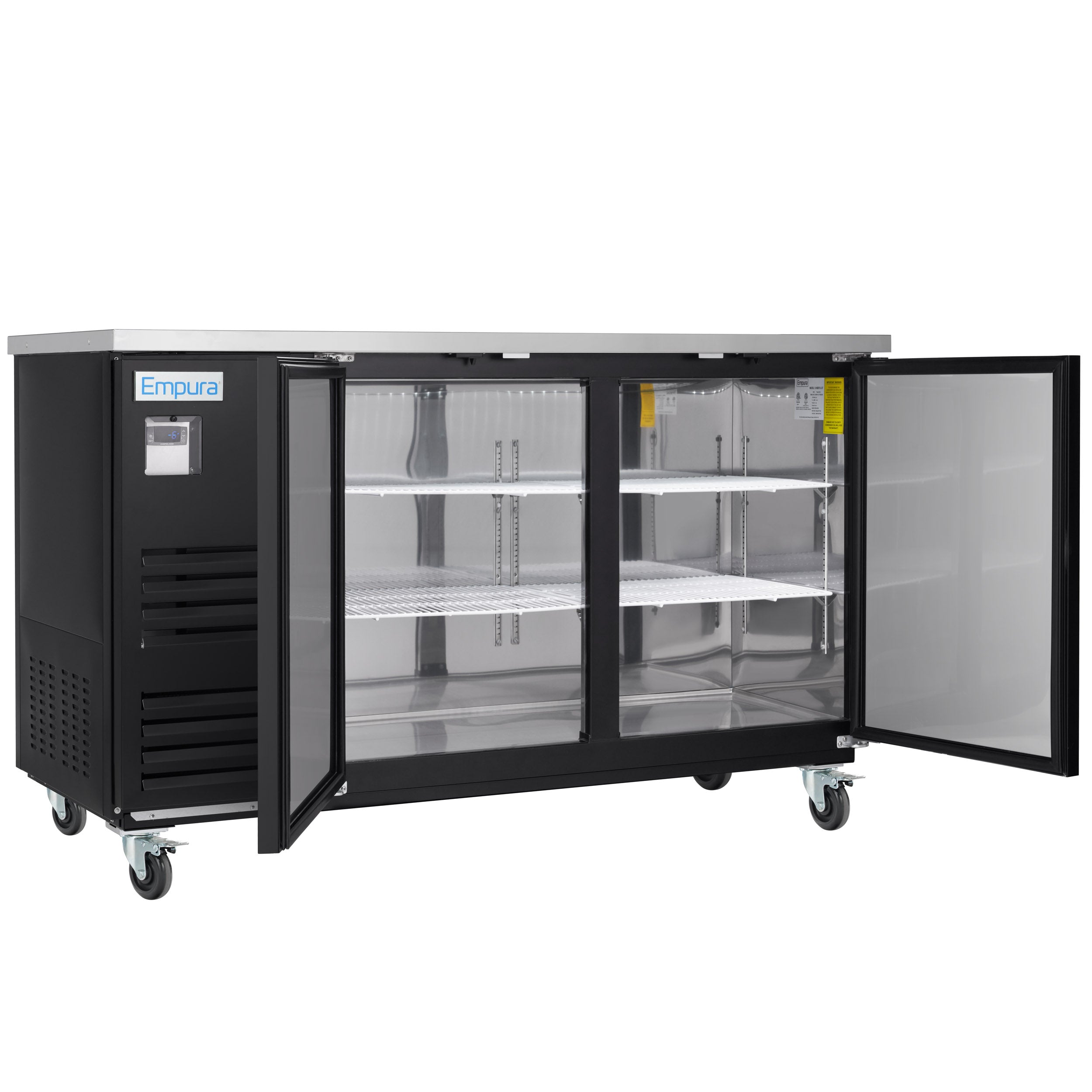 69" x 28" Swing Solid Door Powder Coated Black Stainless Steel Commercial Back Bar Refrigerator
