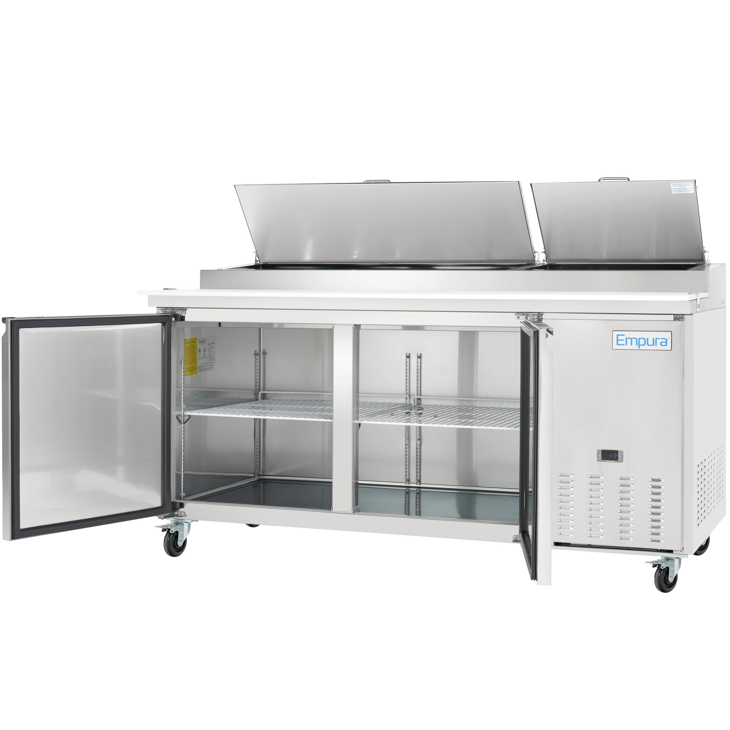 71" 2 Door Commercial Refrigerated Stainless Steel Pizza Prep Table
