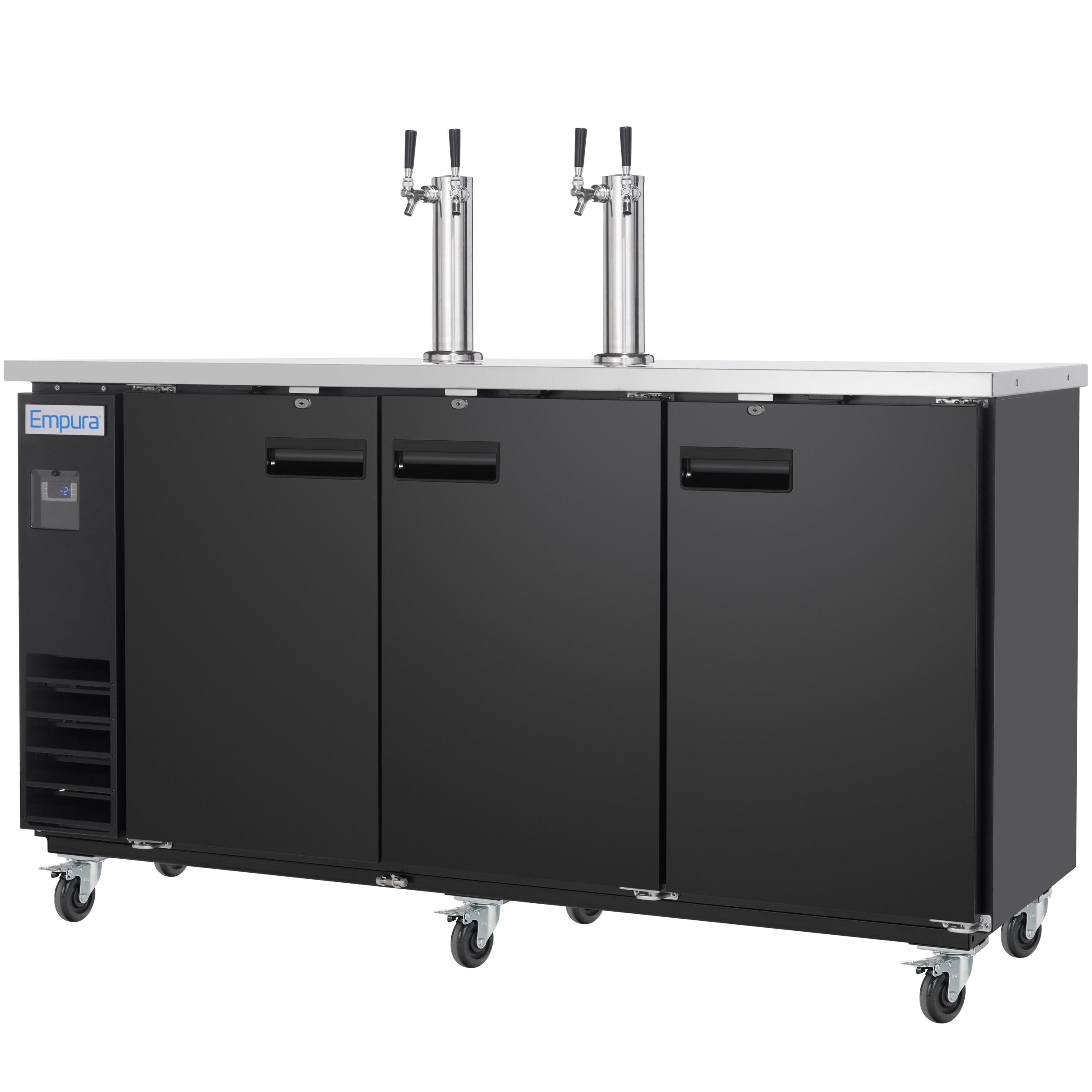 73" Dual Double Tap Commercial Kegerator Beer Dispenser - Black Powder-Coated Steel, Holds (3) 1/2 Kegs