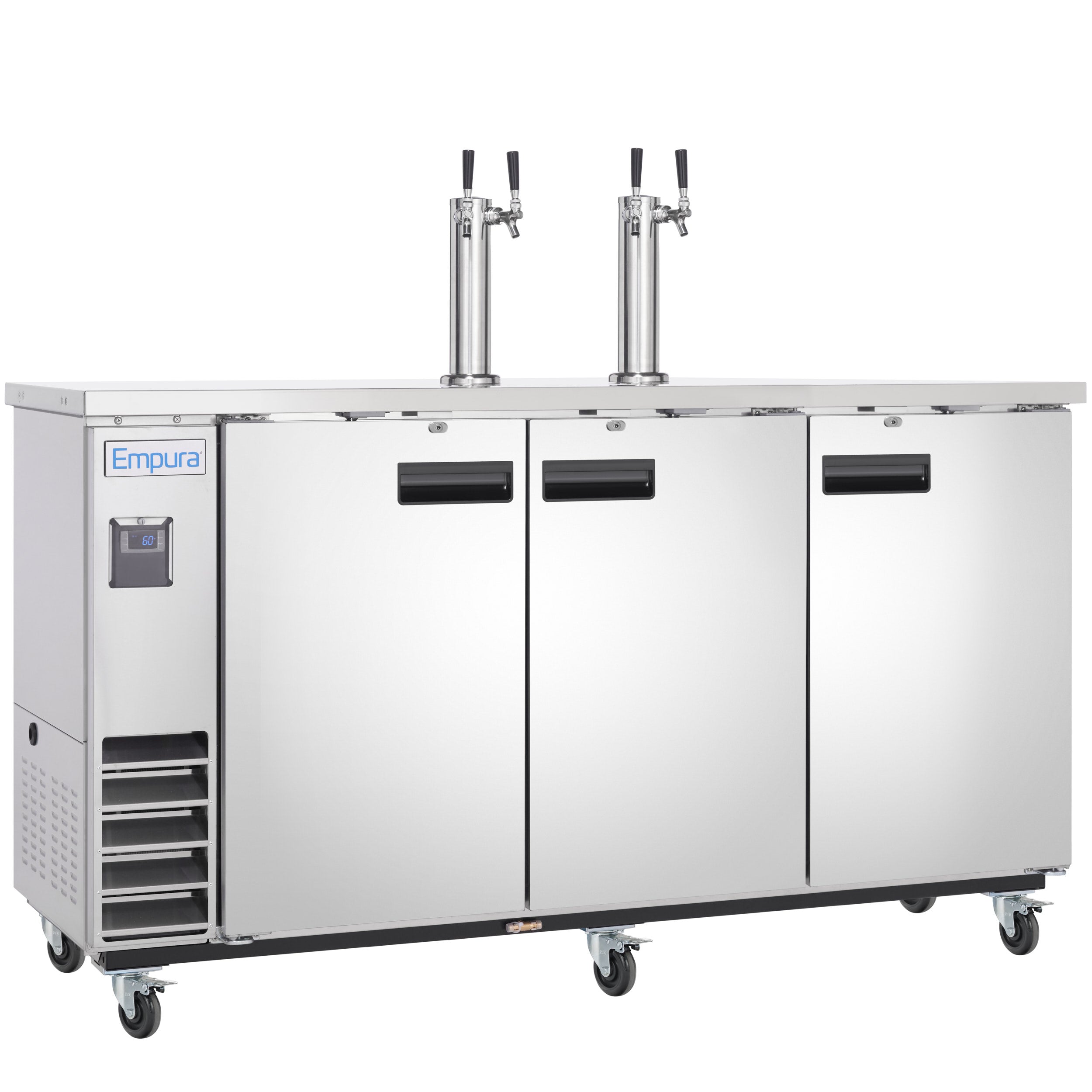 73" Dual Double Tap Commercial Kegerator Beer Dispenser - Stainless Steel, Holds (3) 1/2 Kegs