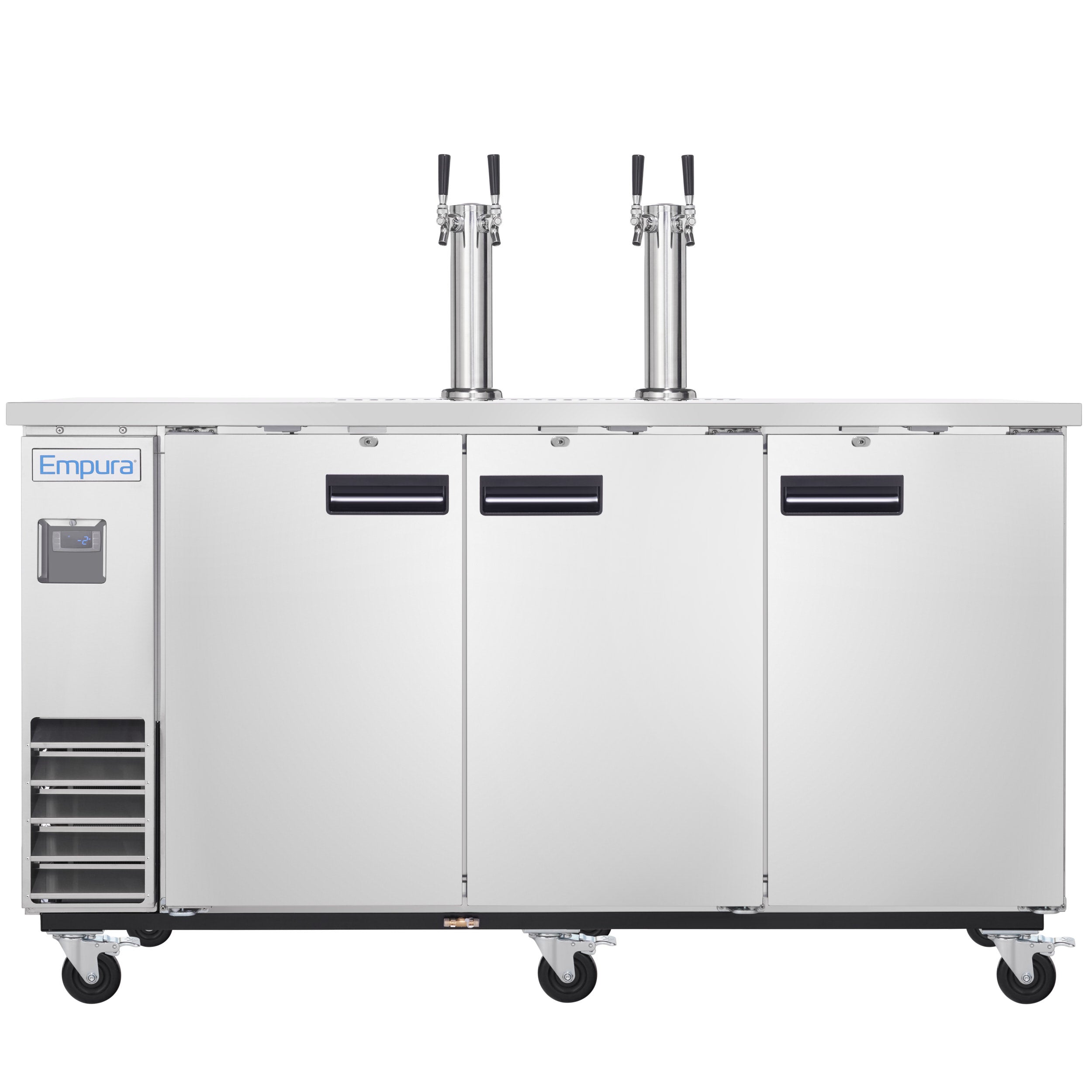 73" Dual Double Tap Commercial Kegerator Beer Dispenser - Stainless Steel, Holds (3) 1/2 Kegs