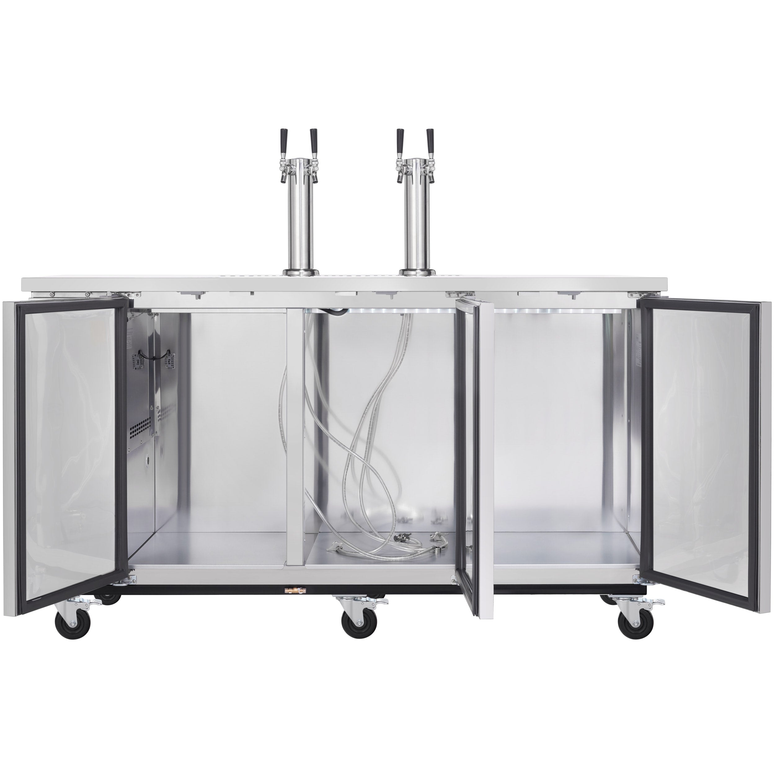73" Dual Double Tap Commercial Kegerator Beer Dispenser - Stainless Steel, Holds (3) 1/2 Kegs