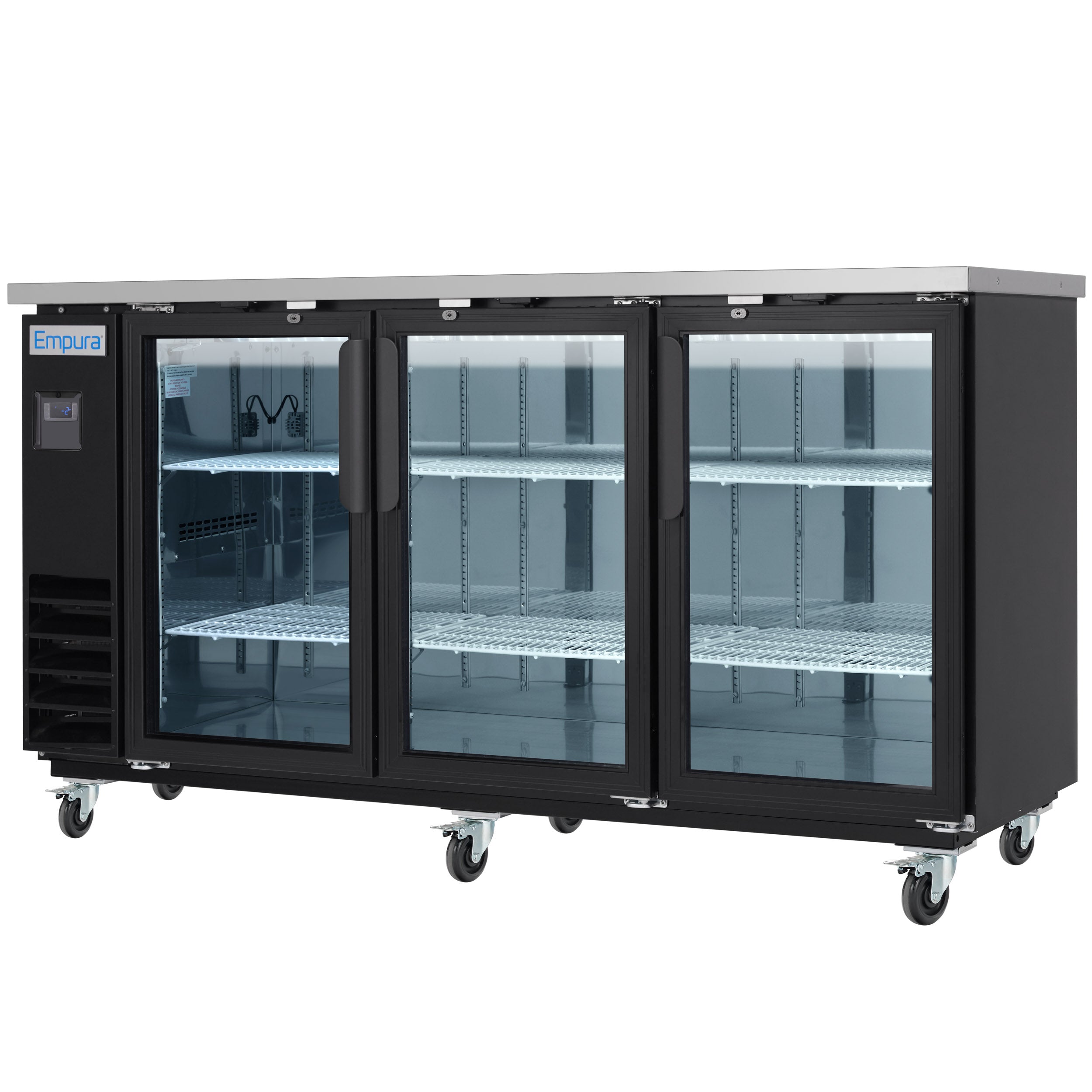 73" x 24" Swing Glass Door Powder Coated Black Stainless Steel Commercial Back Bar Refrigerator