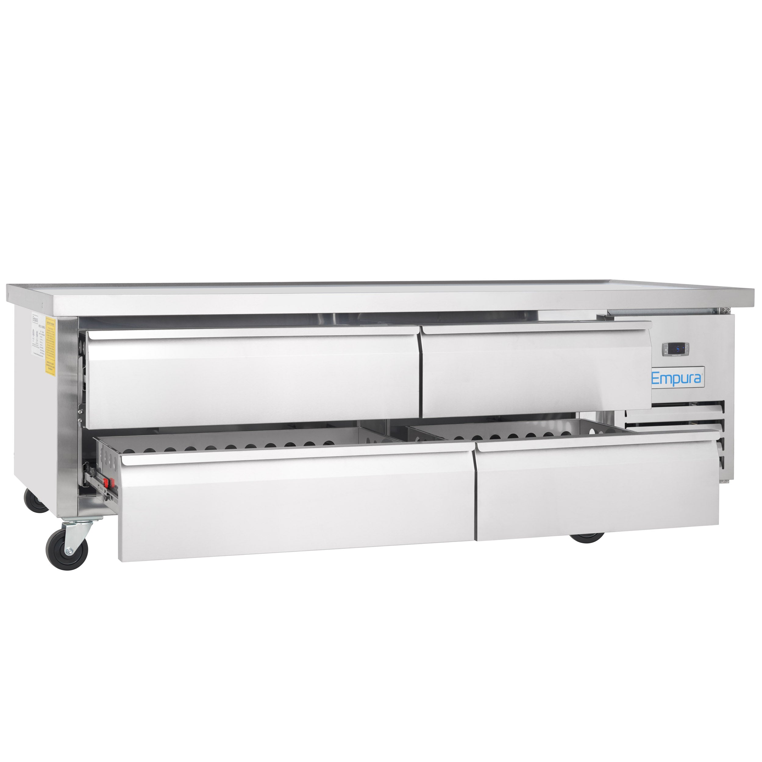 74" 4 Drawer Refrigerated Commercial Chef Base - 6" Depth Pan