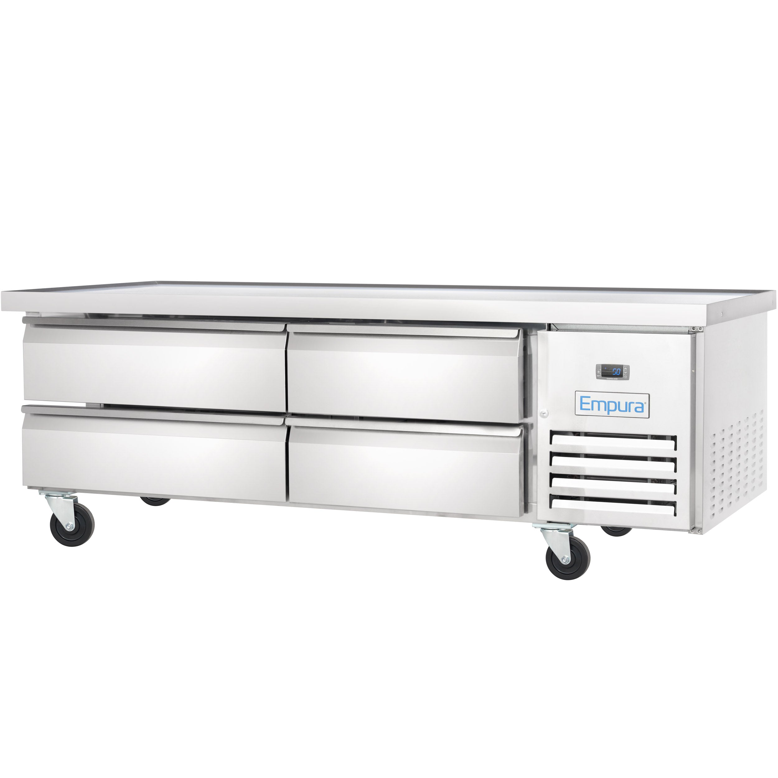 74" 4 Drawer Refrigerated Commercial Chef Base - 6" Depth Pan