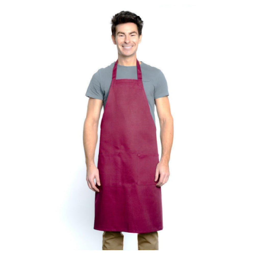 34" Poly-Cotton Red Burgundy Bib Apron with 2 Front Pockets