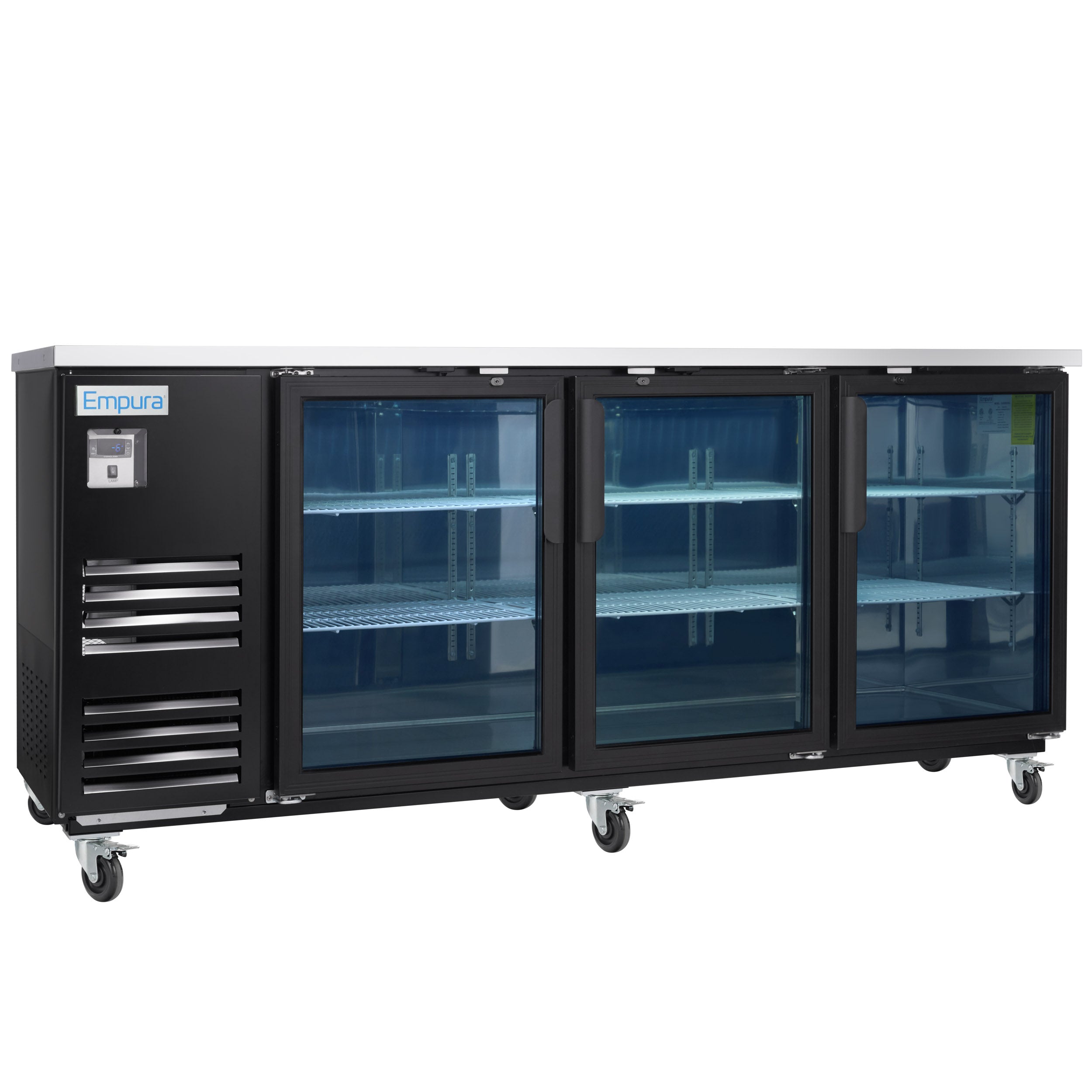 90" x 28" Swing Glass Door Powder Coated Black Stainless Steel Commercial Back Bar Refrigerator