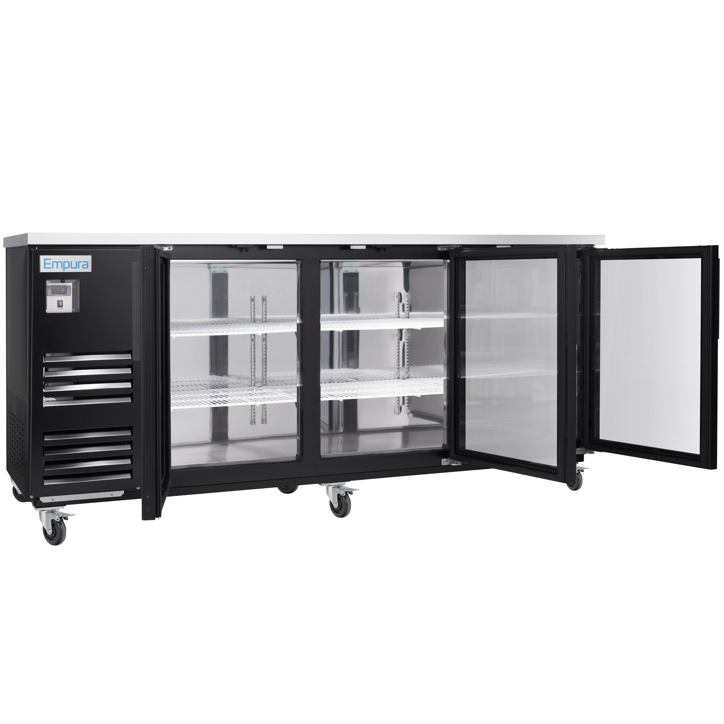 90" x 28" Swing Glass Door Powder Coated Black Stainless Steel Commercial Back Bar Refrigerator