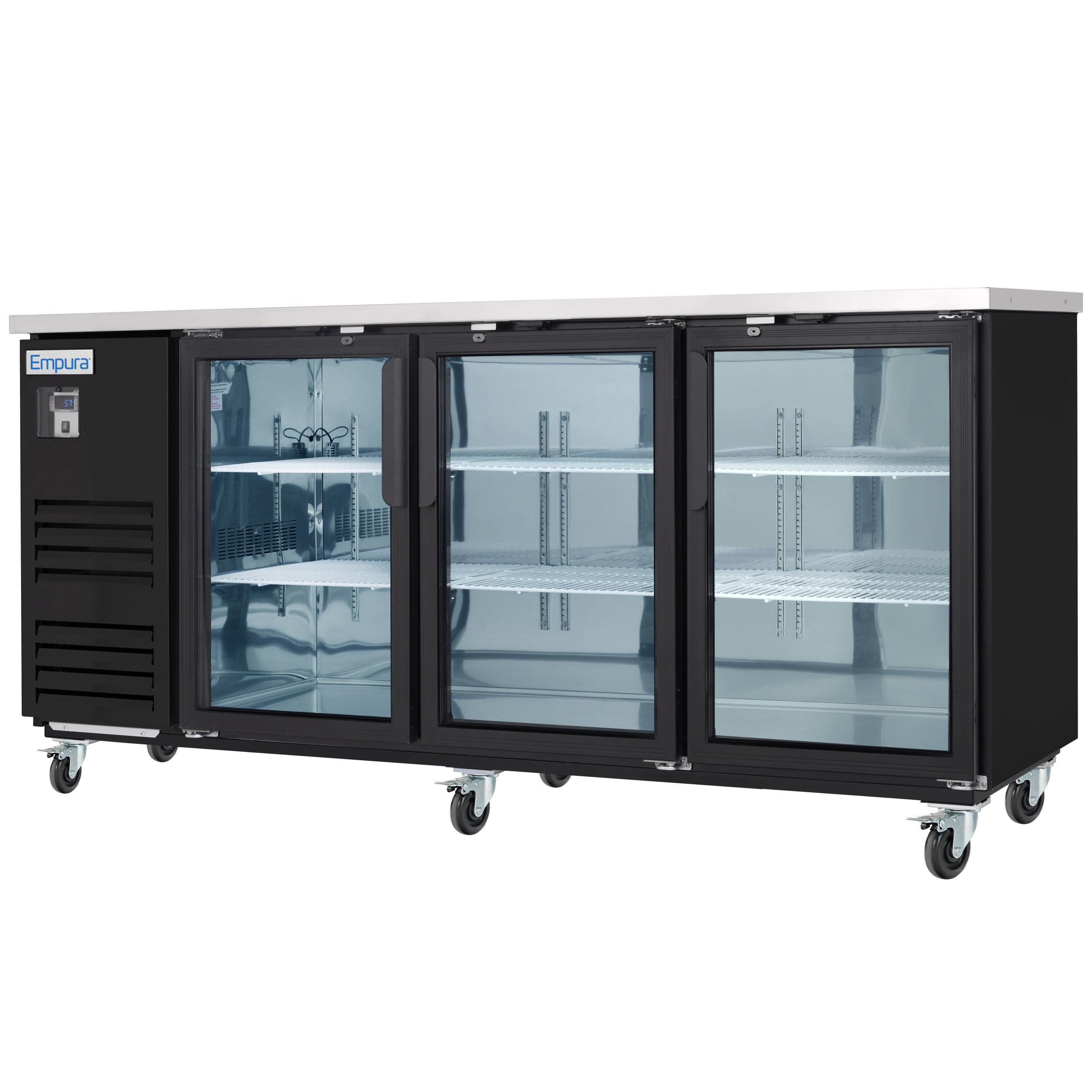 90" x 28" Swing Glass Door Powder Coated Black Stainless Steel Commercial Back Bar Refrigerator
