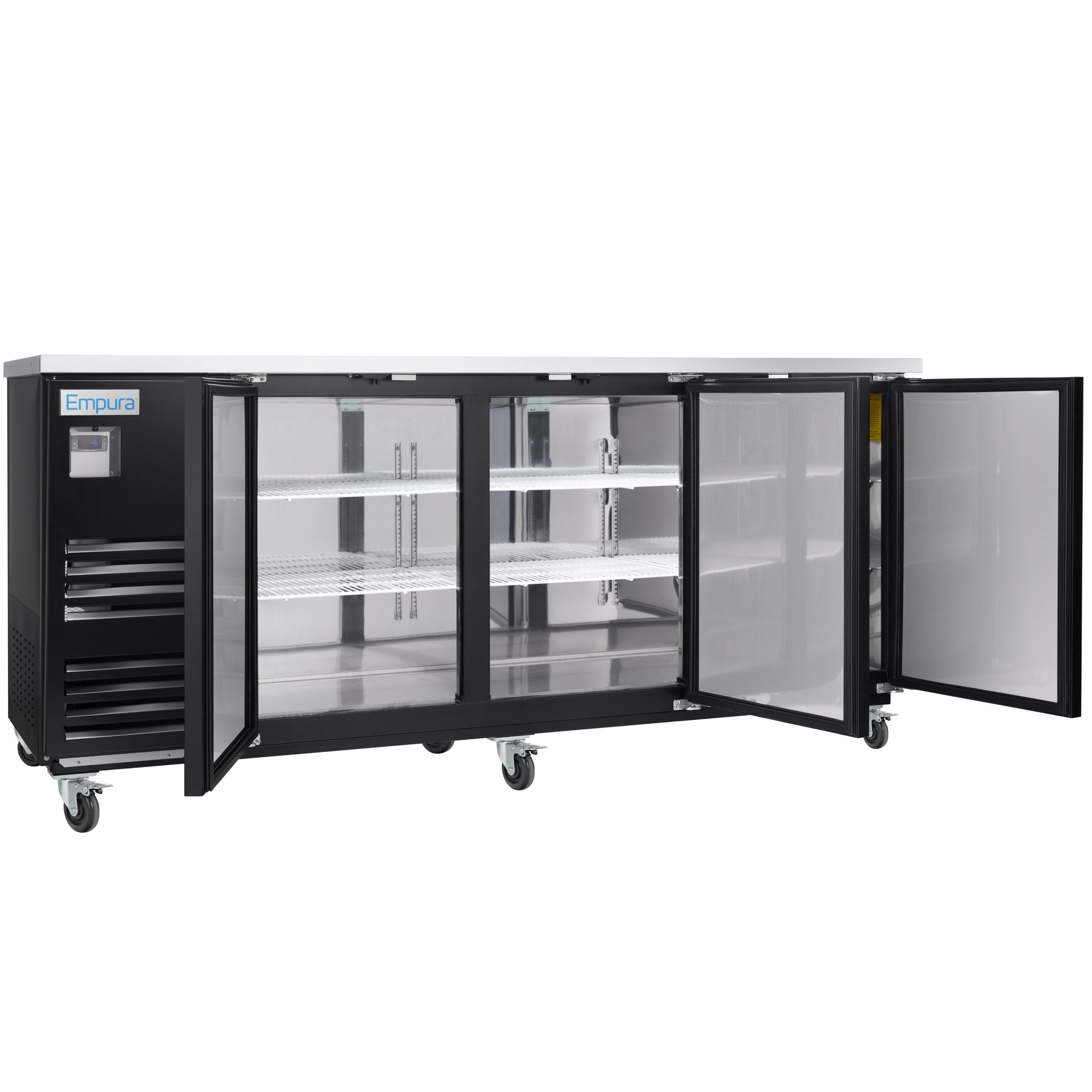 90" x 28" Swing Solid Door Powder Coated Black Stainless Steel Commercial Back Bar Refrigerator