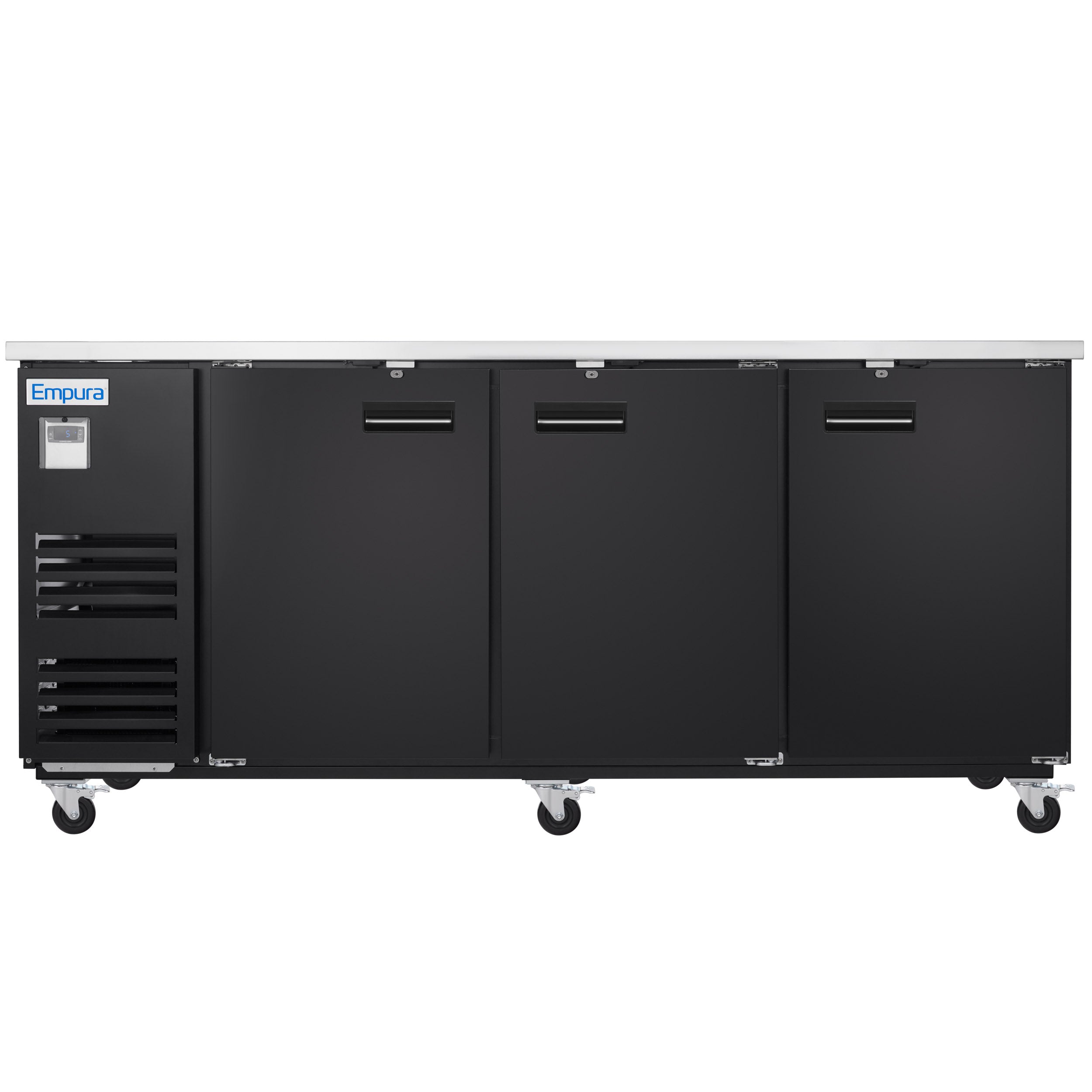 90" x 28" Swing Solid Door Powder Coated Black Stainless Steel Commercial Back Bar Refrigerator