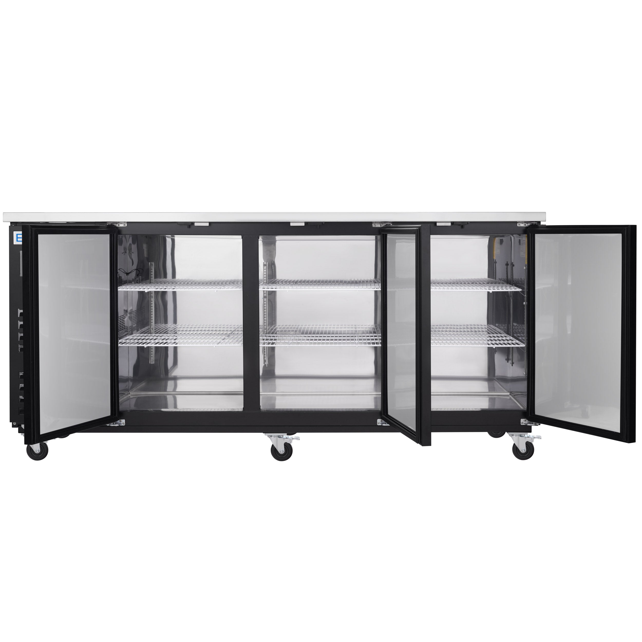 90" x 28" Swing Solid Door Powder Coated Black Stainless Steel Commercial Back Bar Refrigerator