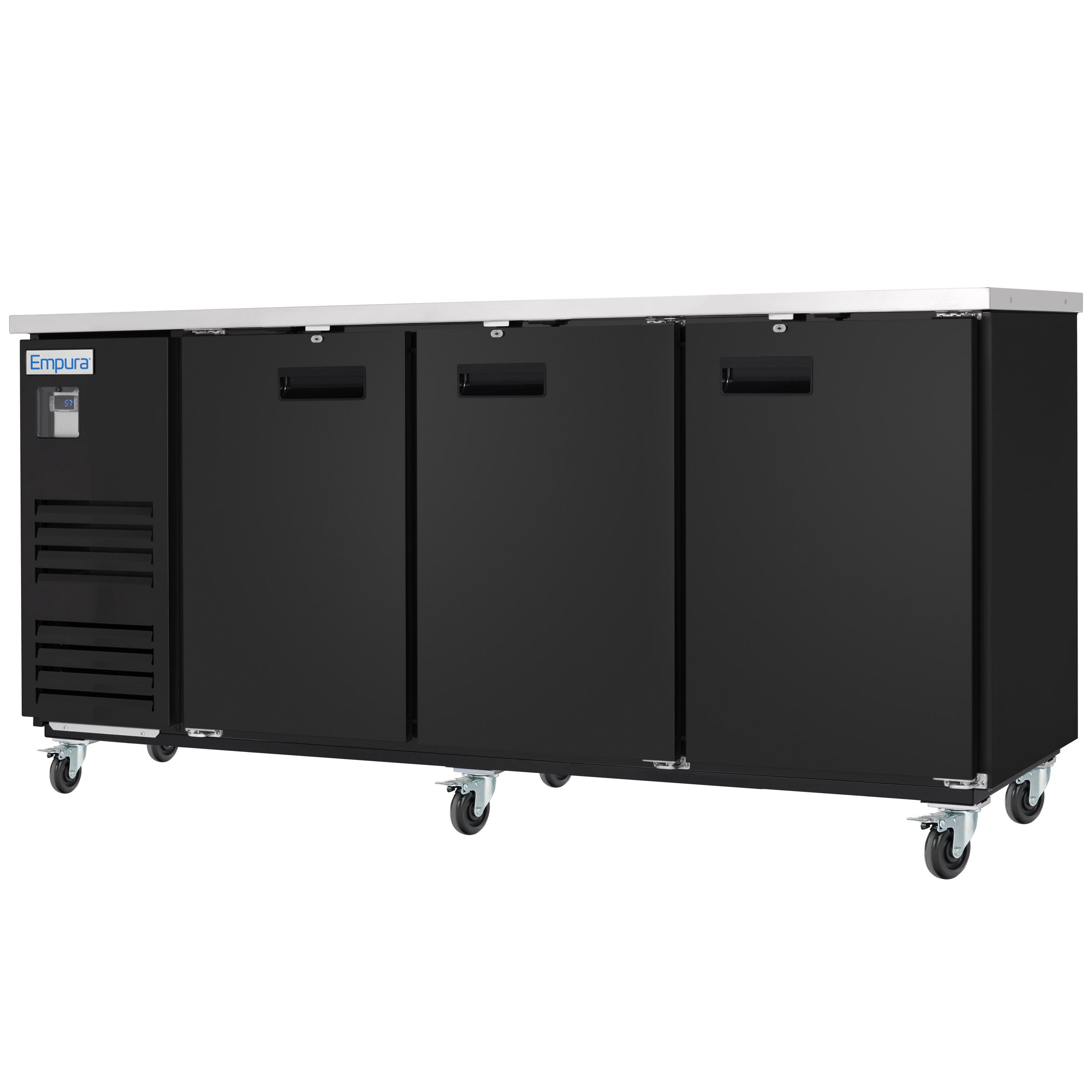 90" x 28" Swing Solid Door Powder Coated Black Stainless Steel Commercial Back Bar Refrigerator