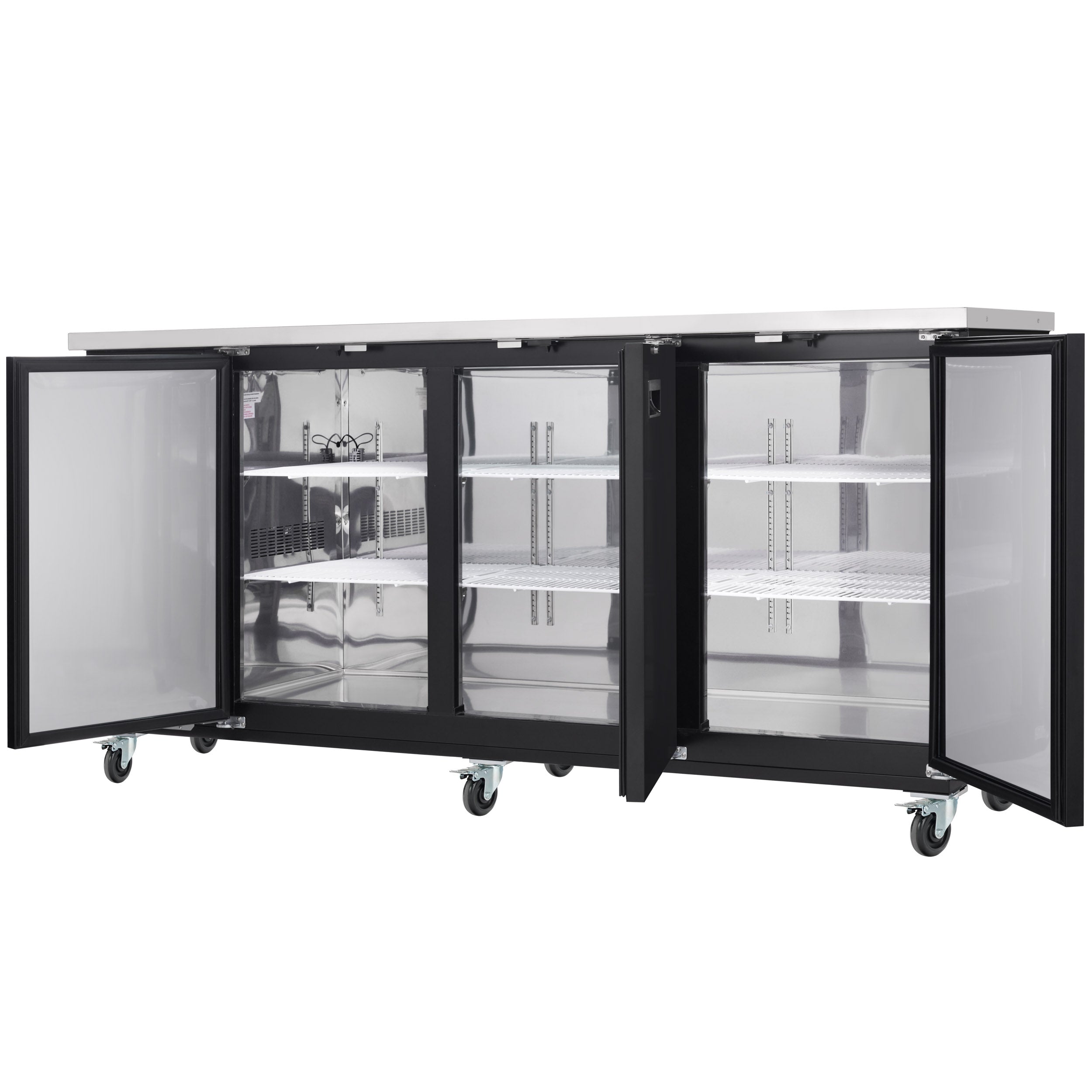 90" x 28" Swing Solid Door Powder Coated Black Stainless Steel Commercial Back Bar Refrigerator