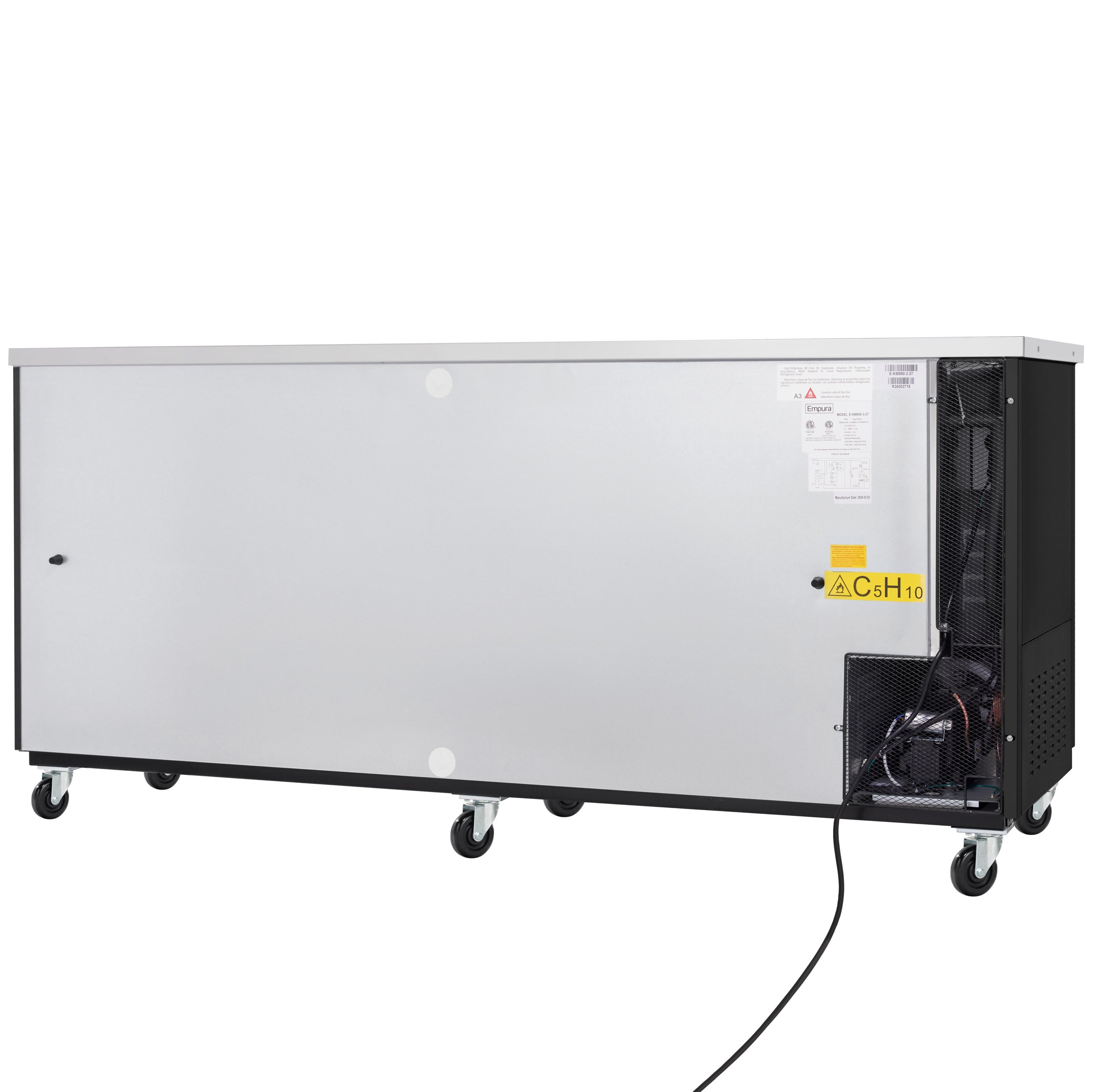 90" x 28" Swing Solid Door Powder Coated Black Stainless Steel Commercial Back Bar Refrigerator