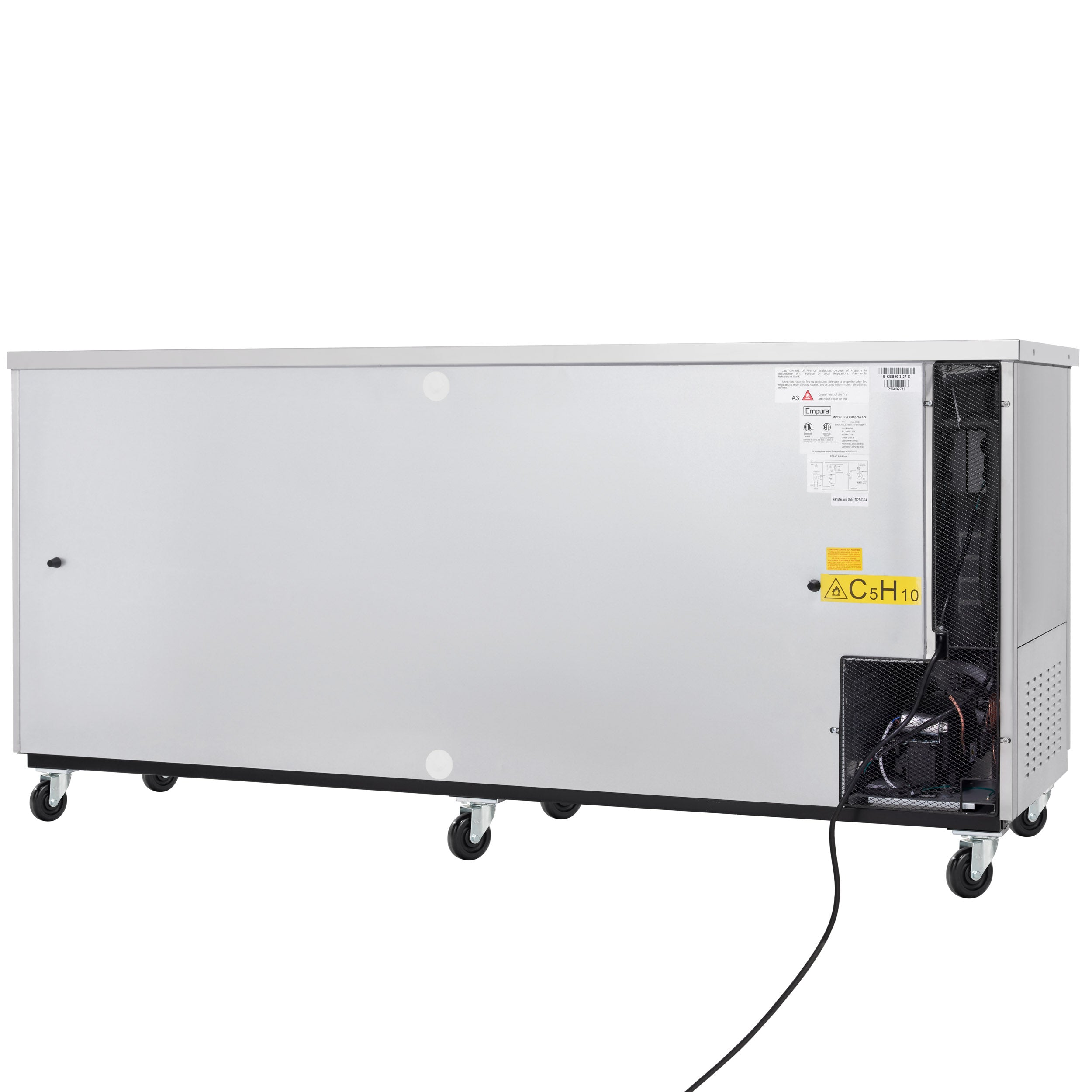 90" x 28" Swing Solid Door Stainless Steel Commercial Back Bar Refrigerator