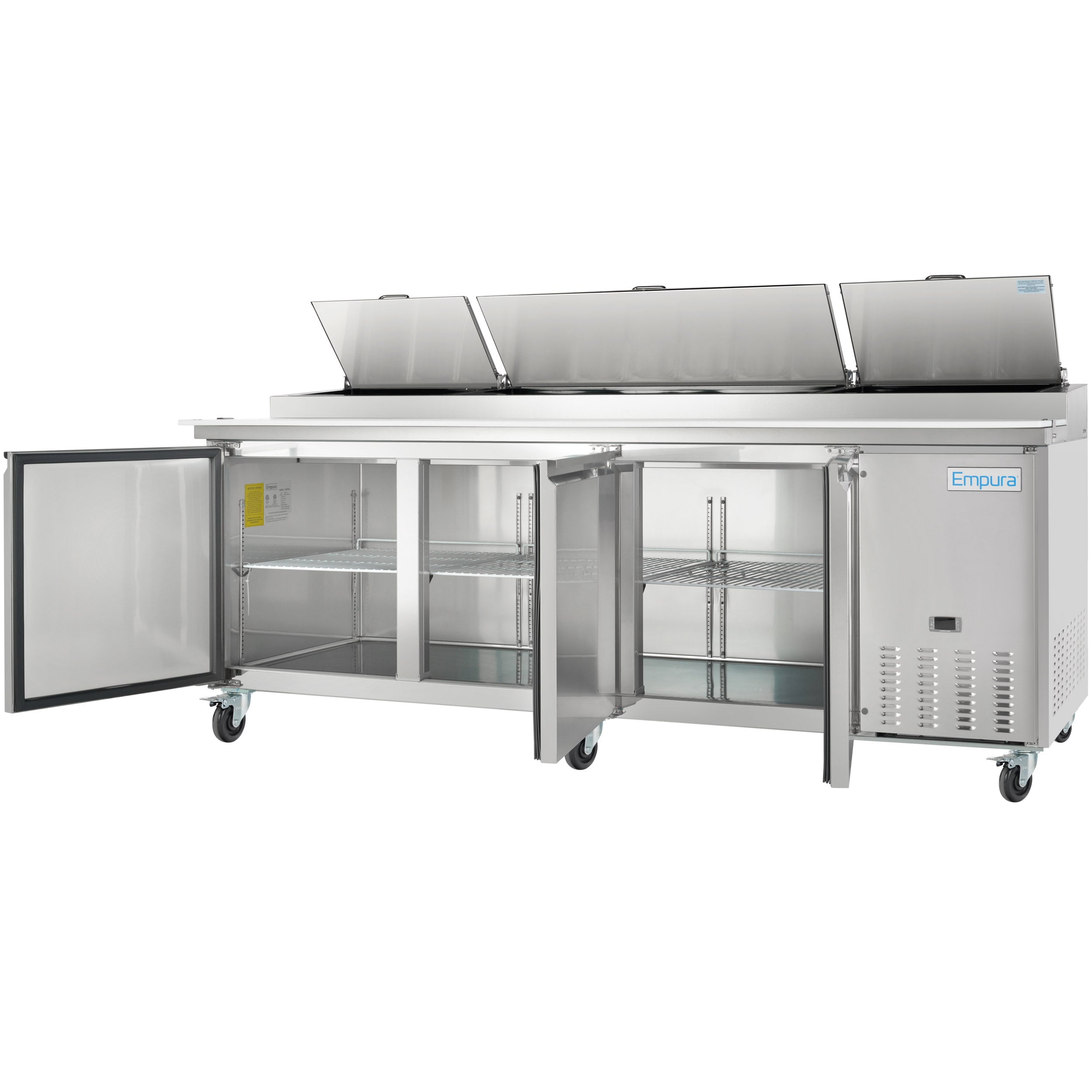94" 3 Door Commercial Refrigerated Stainless Steel Pizza Prep Table