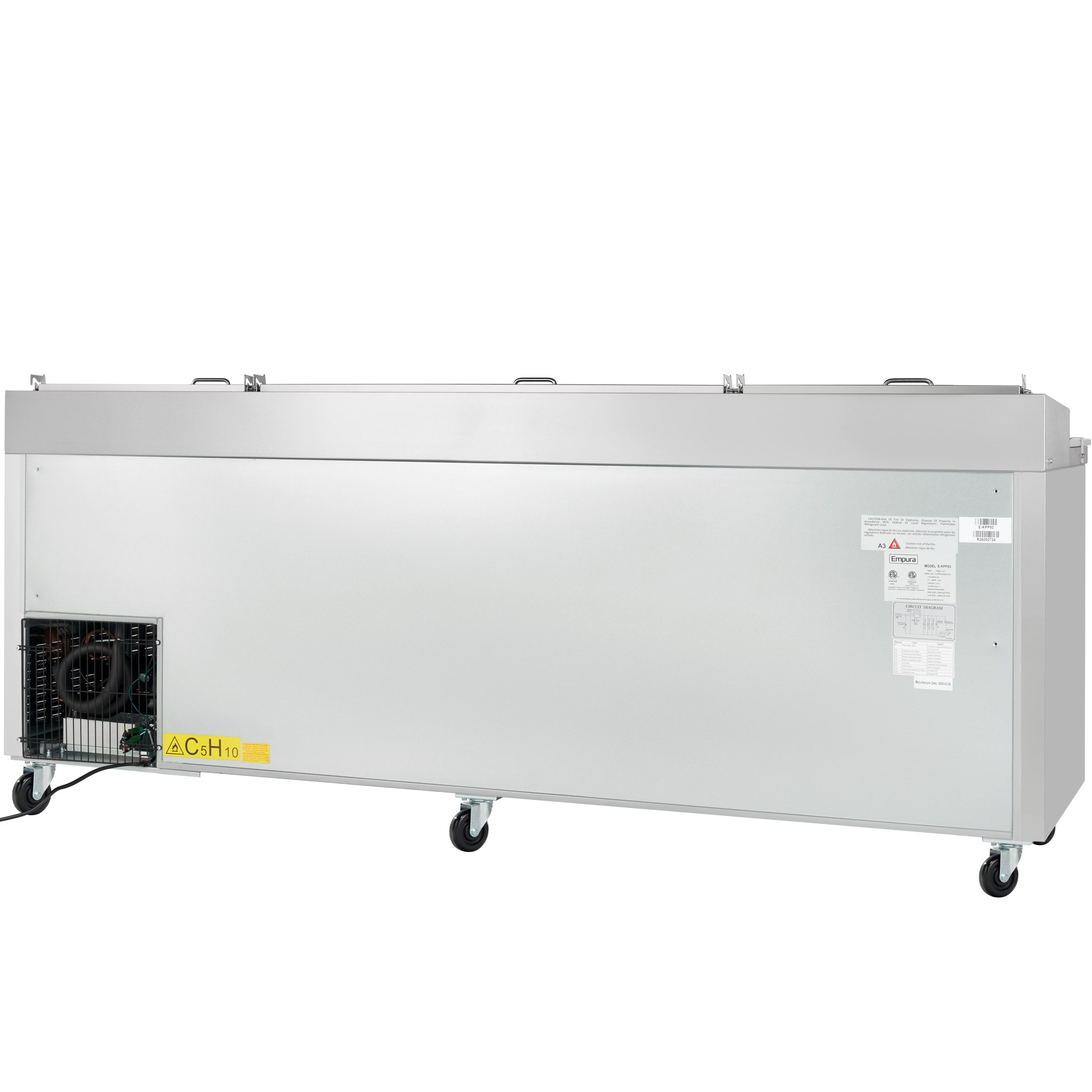 94" 3 Door Commercial Refrigerated Stainless Steel Pizza Prep Table