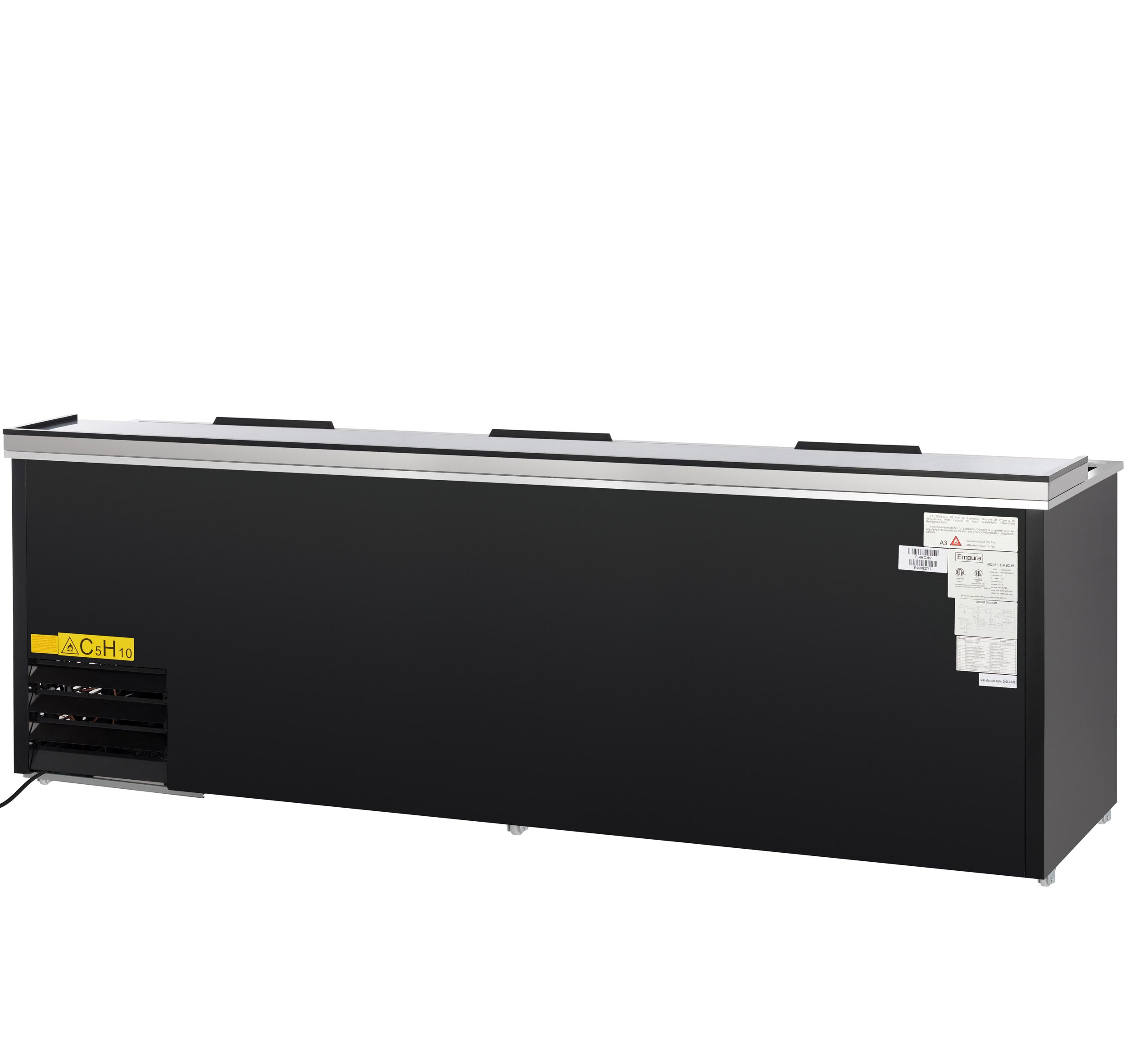 95" Powder Coated Black Stainless Steel Commercial Horizontal Bottle Cooler