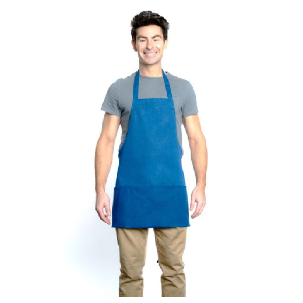 25" Poly-Cotton Blue Bib Apron Half Length with 2 Front Pockets
