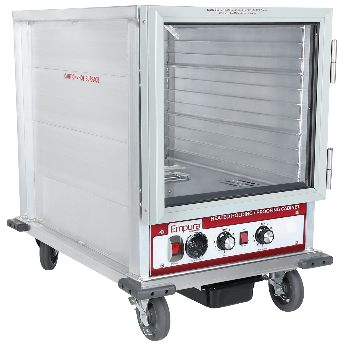 Empura E-HP1812 Half-Height Non-Insulated Mobile Heavy-Duty Anodized Aluminum Heated Proofer And Holding Cabinet With 1 Clear Polycarbonate Door