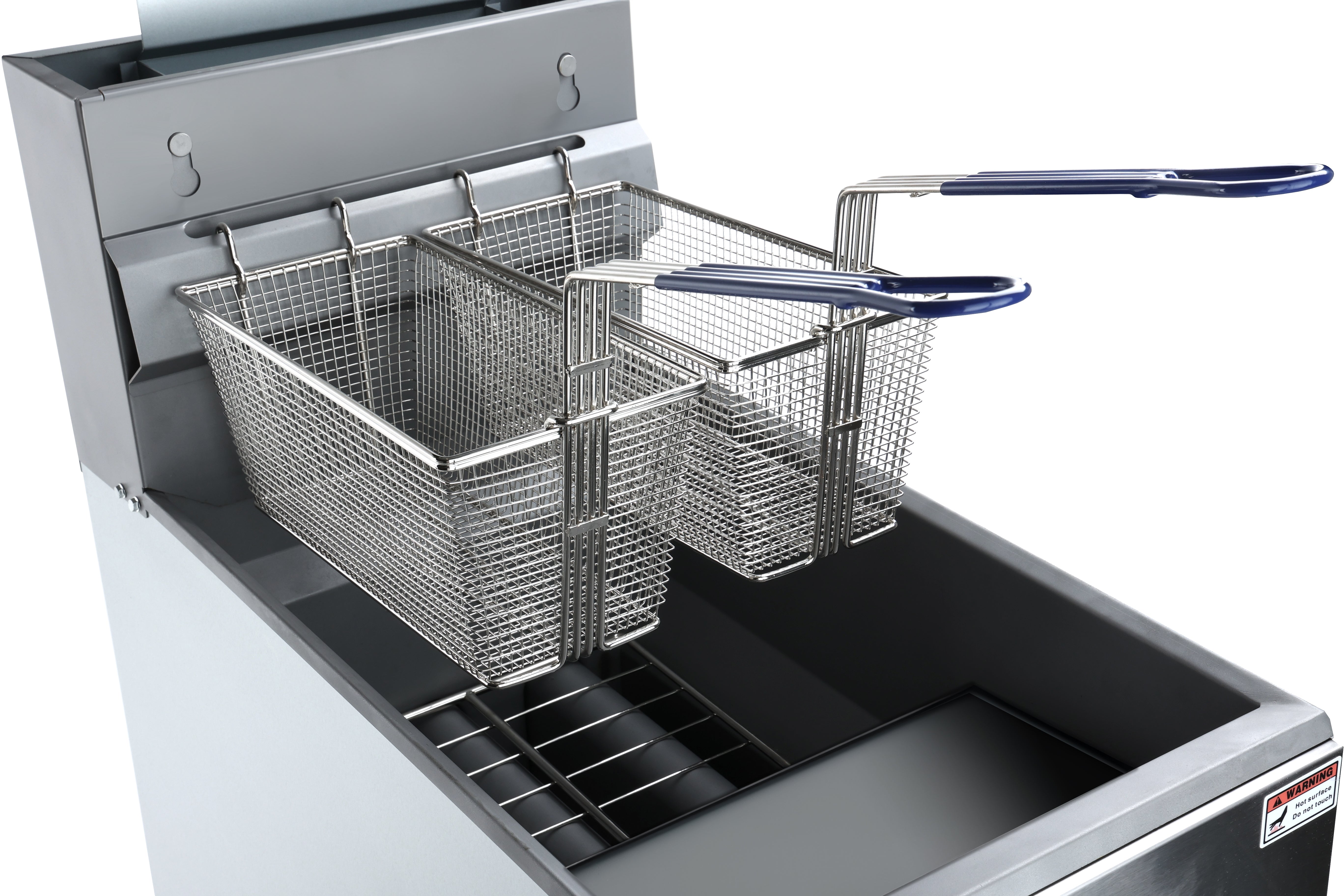 40 lb. Natural Gas Commercial Stainless Steel Floor Fryer - 90,000 BTU Fryer, Gas, Floor Model, Full Pot Empura