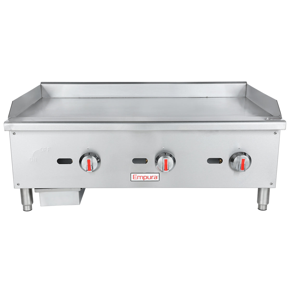 Empura EGG-36ST 36" Wide Countertop 3-Burner Stainless Steel Heavy Duty Thermostat Controlled Gas Griddle, 90,000 BTU