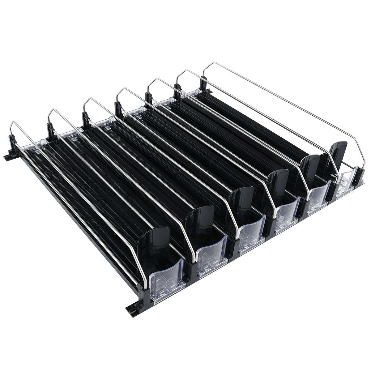 6-Lane Black Pusher Bottle Organizer for Refrigerated Shelving