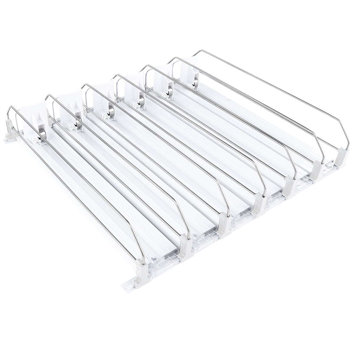 6-Lane White Pusher Bottle Organizer for Refrigerated Shelving