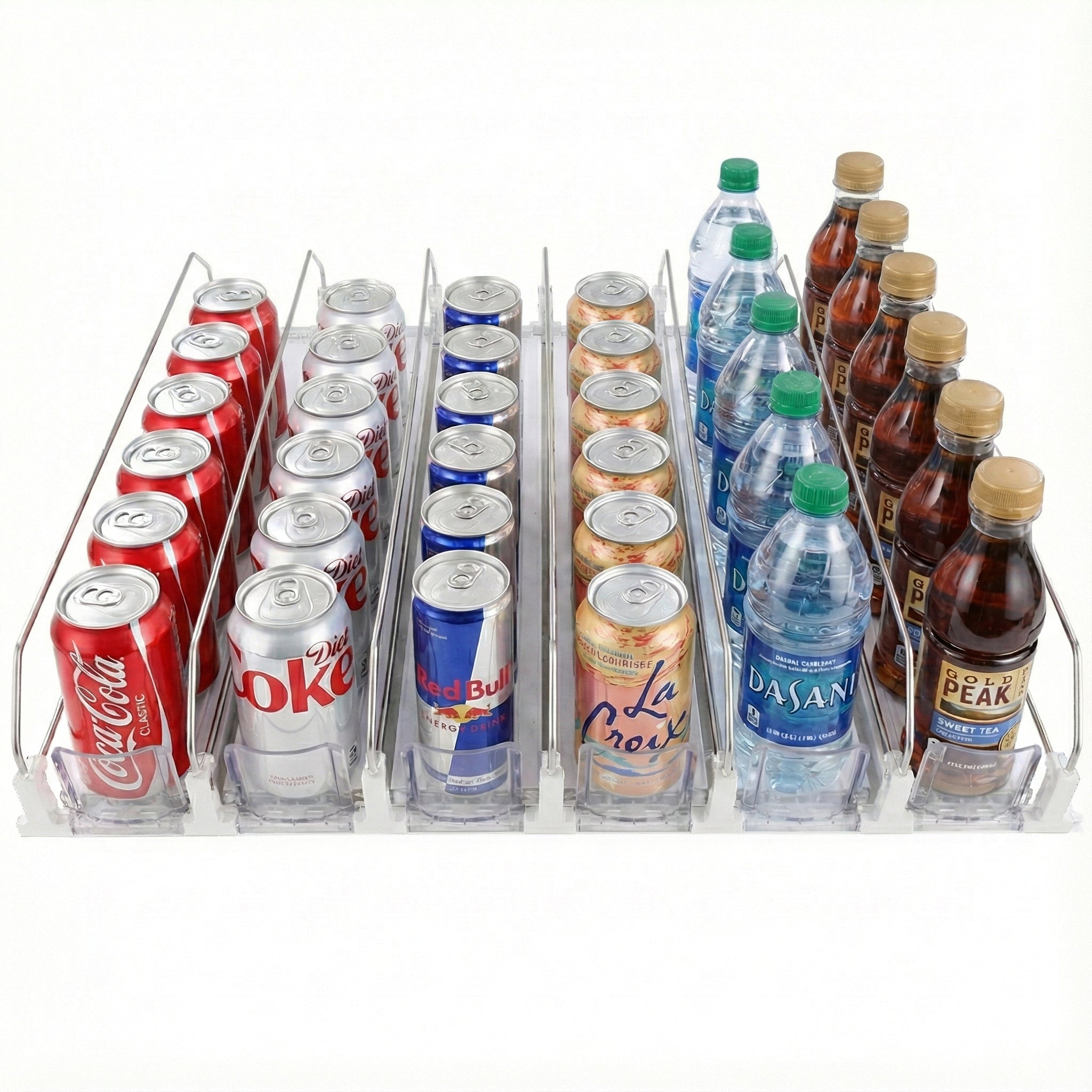 6-Lane White Pusher Bottle Organizer for Refrigerated Shelving