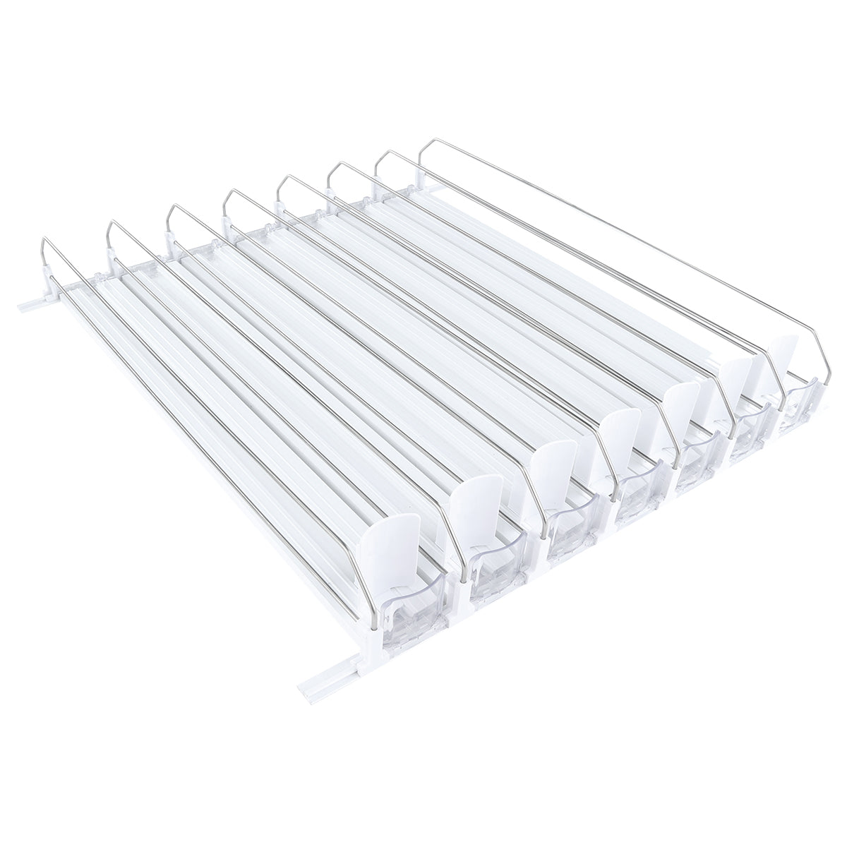 7-Lane White Pusher Bottle Organizer for Refrigerated Shelving