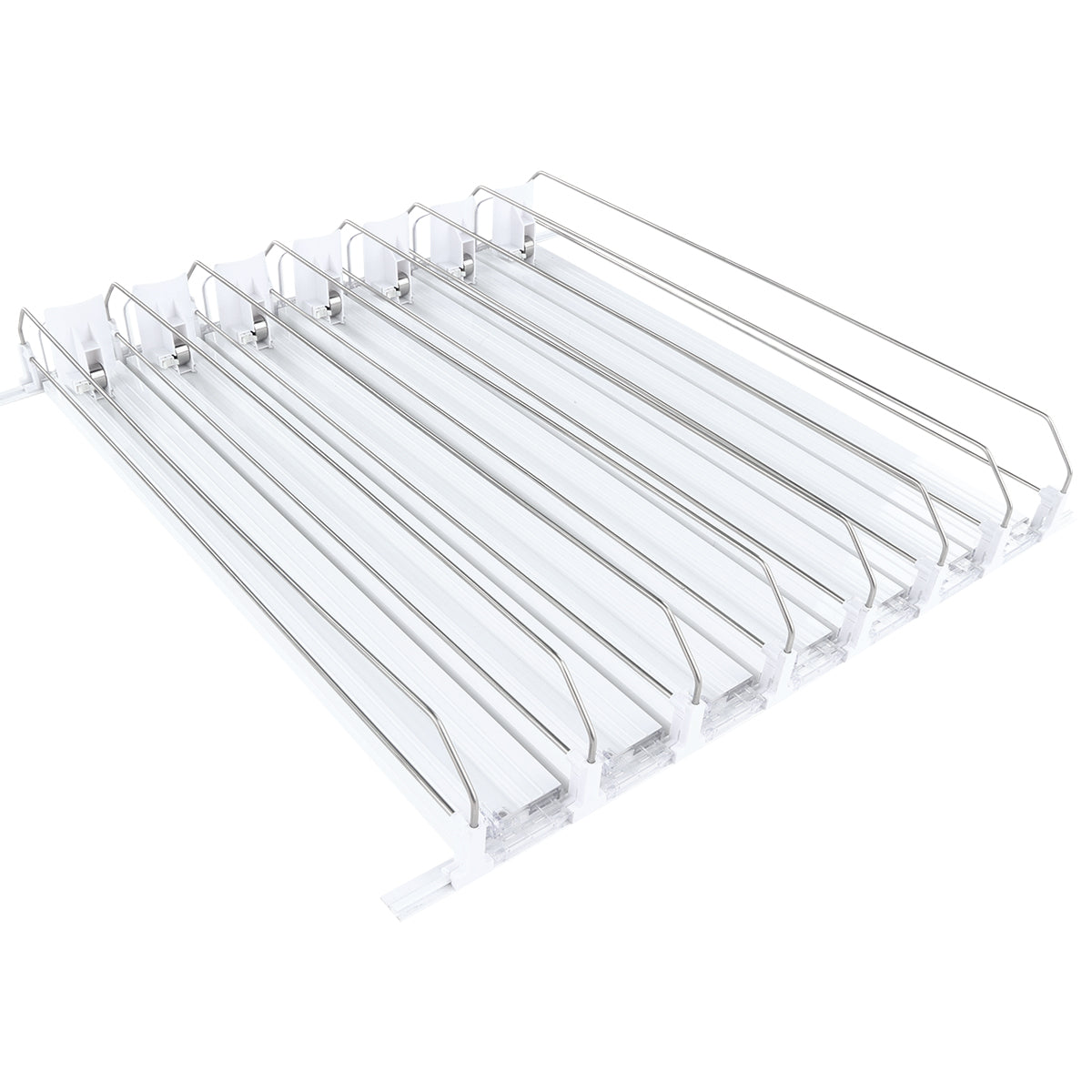 7-Lane White Pusher Bottle Organizer for Refrigerated Shelving