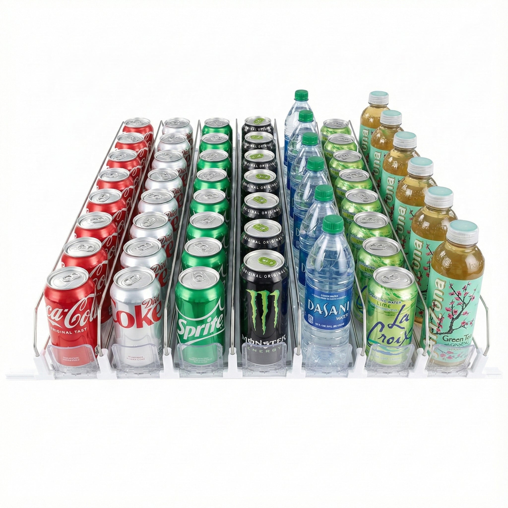 7-Lane White Pusher Bottle Organizer for Refrigerated Shelving