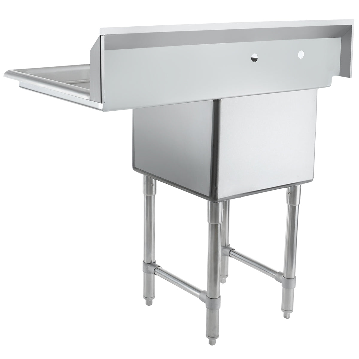 38.5" 16 Gauge Stainless Steel One Compartment Heavy Duty Sink with Stainless Steel Legs, Cross Bracing, and 1 Drainboard - 18" x 14" x 18" Bowl - Right Drainboard, NSF Sink, (1) One Compartment Empura