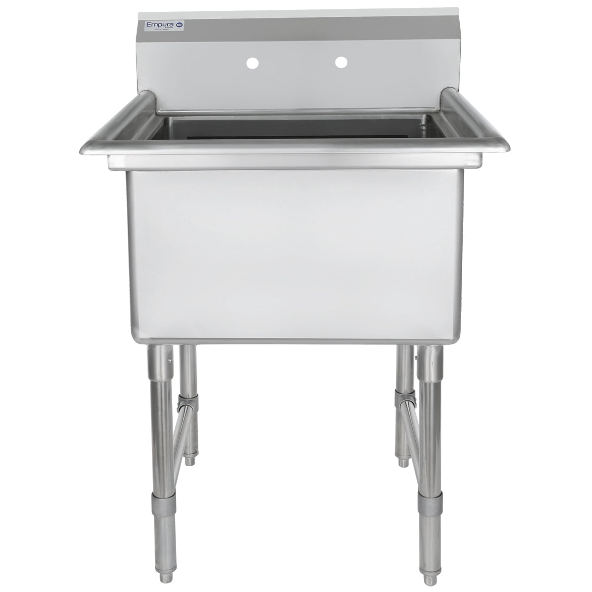 29.5" 16 Gauge Stainless Steel One Compartment Heavy Duty Sink with Stainless Steel Legs, without Drainboard - 24" x 14" x 24" Bowl, NSF Sink, (1) One Compartment Empura
