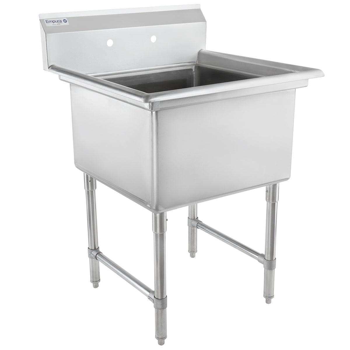 29.5" 16 Gauge Stainless Steel One Compartment Heavy Duty Sink with Stainless Steel Legs, without Drainboard - 24" x 14" x 24" Bowl, NSF Sink, (1) One Compartment Empura