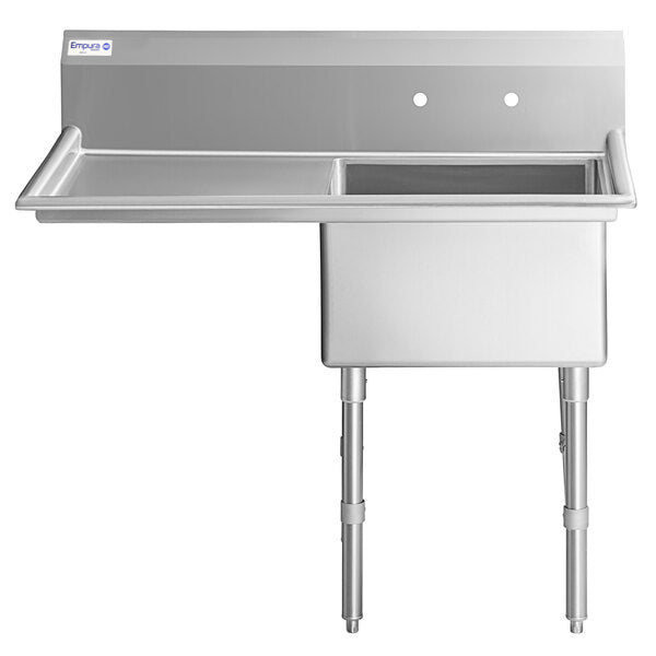 50.5" 16 Gauge Stainless Steel One Compartment Heavy Duty Sink with Stainless Steel Legs, Cross Bracing, and 1 Drainboard - 24" x 14" x 24" Bowl - Left Drainboard, NSF Sink, (1) One Compartment Empura