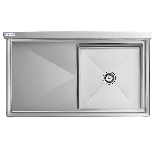 50.5" 16 Gauge Stainless Steel One Compartment Heavy Duty Sink with Stainless Steel Legs, Cross Bracing, and 1 Drainboard - 24" x 14" x 24" Bowl - Left Drainboard, NSF Sink, (1) One Compartment Empura